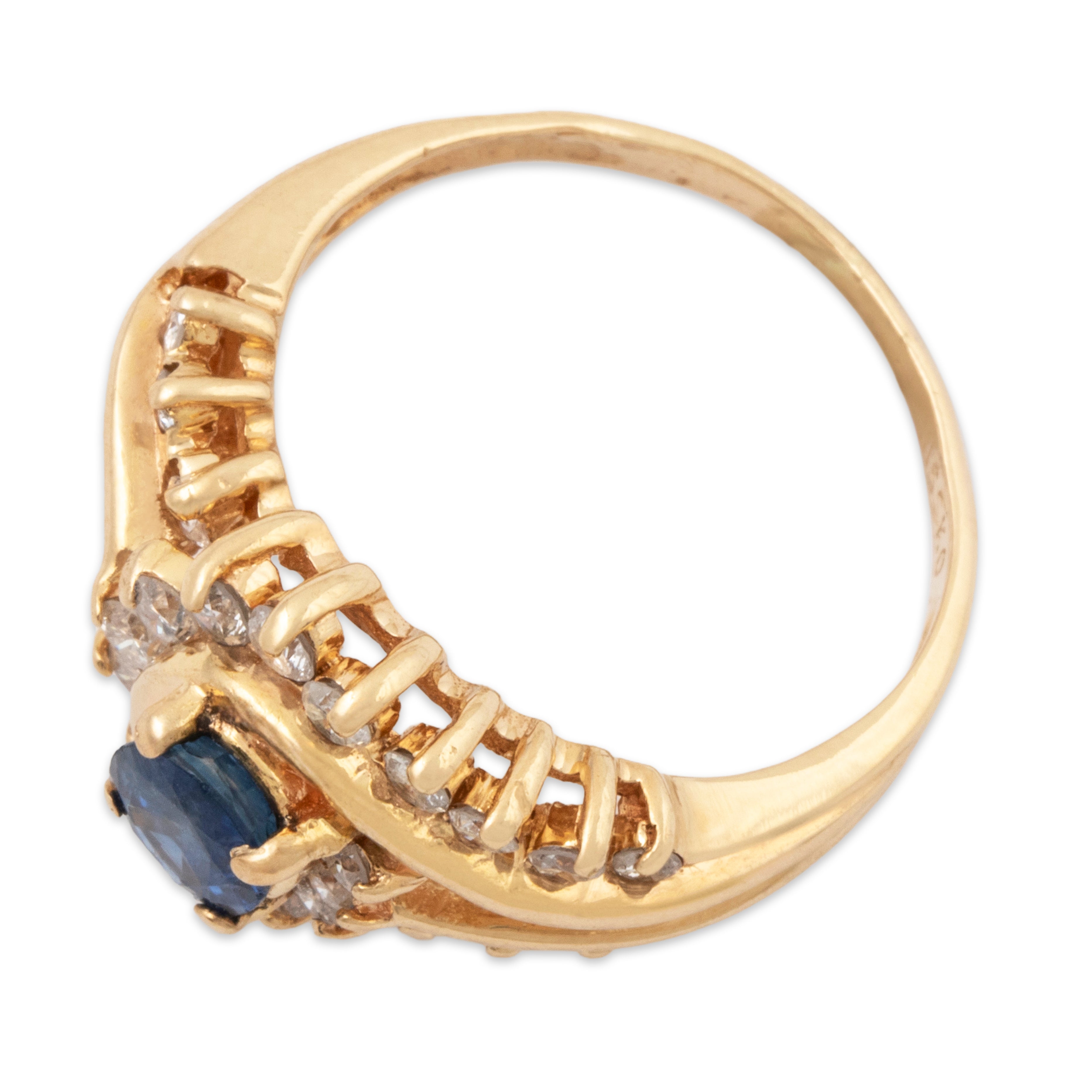 Vintage 14k Yellow Gold Blue Sapphire .656cttw Diamond Swirling Halo Ring、mySite、hinf8tx79