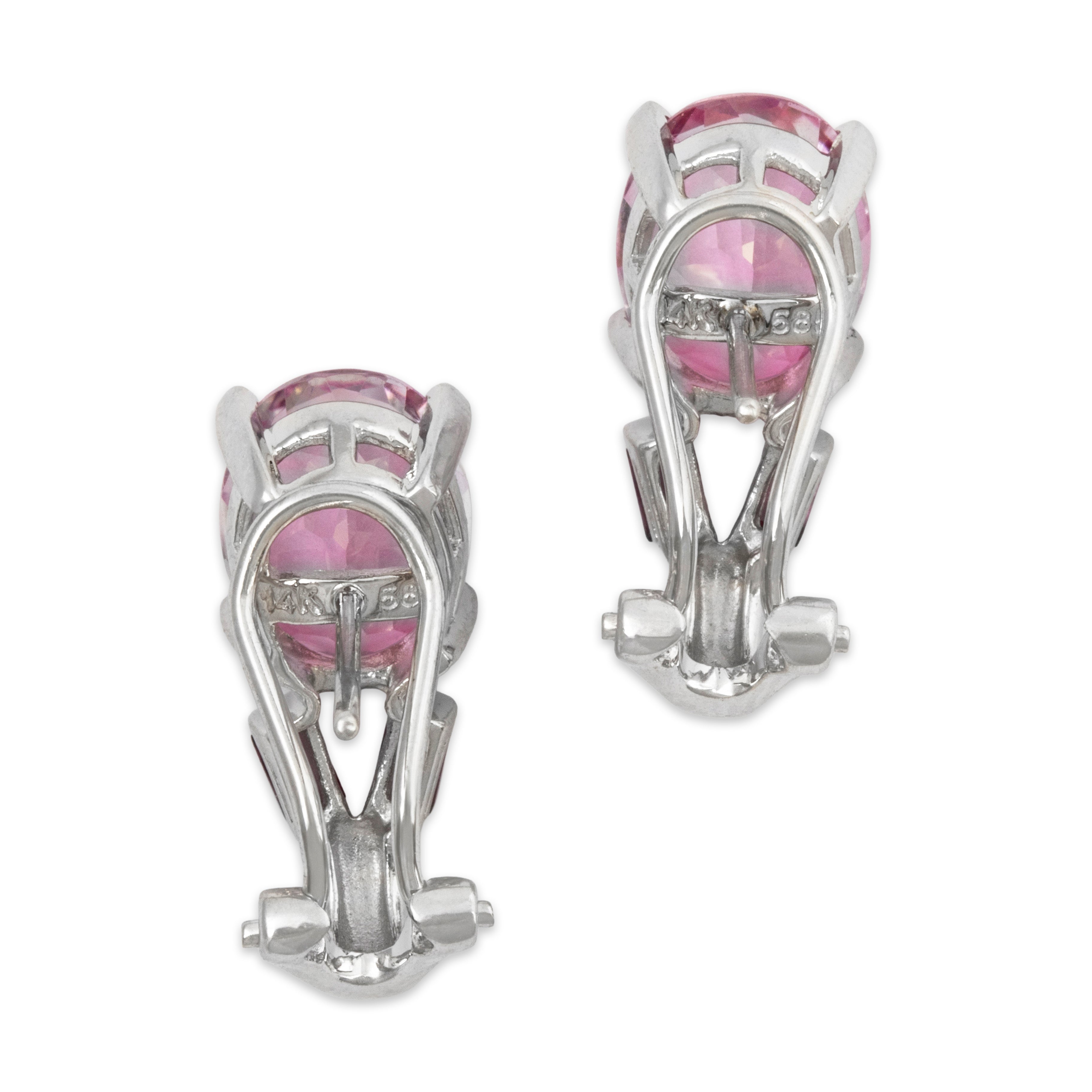 Vintage 14k White Gold 5.6cttw Pink Topaz Pink Garnet Omega Back Earrings、mySite、hinf8tx79