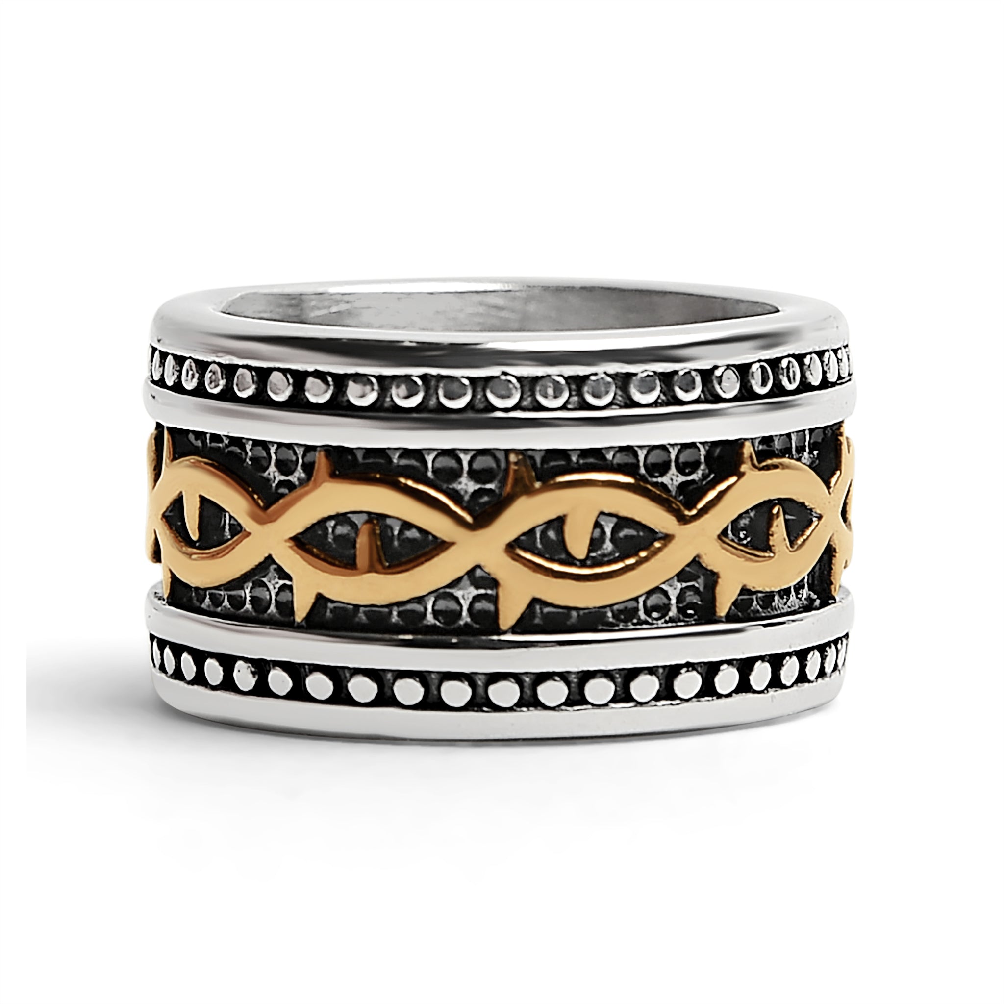 18K Gold PVD Coated Detailed Tribal Stainless Steel Ring / SCR4016、mySite、dreamappss