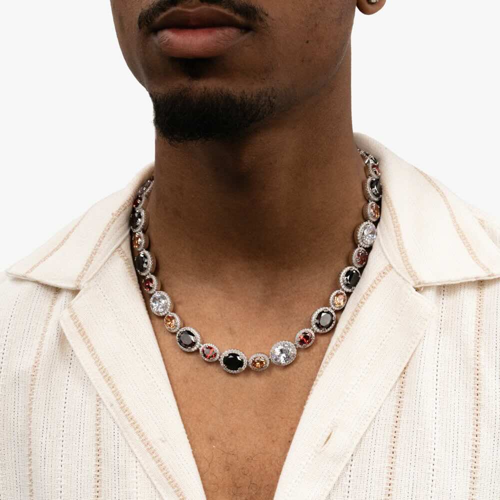 Multi Gemstone Oval Cut Halo Moissanite Chain、mySite、hinf8tx79