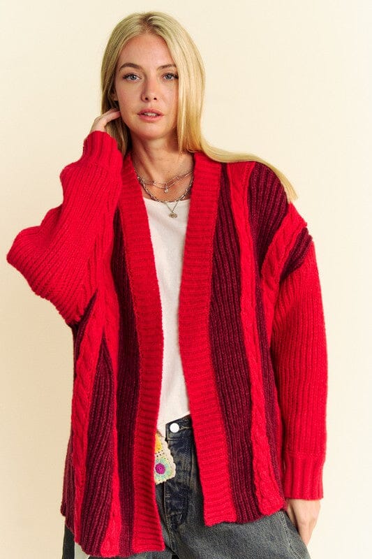 Davi & Dani Cable-Knit Color Block Open Front Cardigan、mySite、camillekostekn