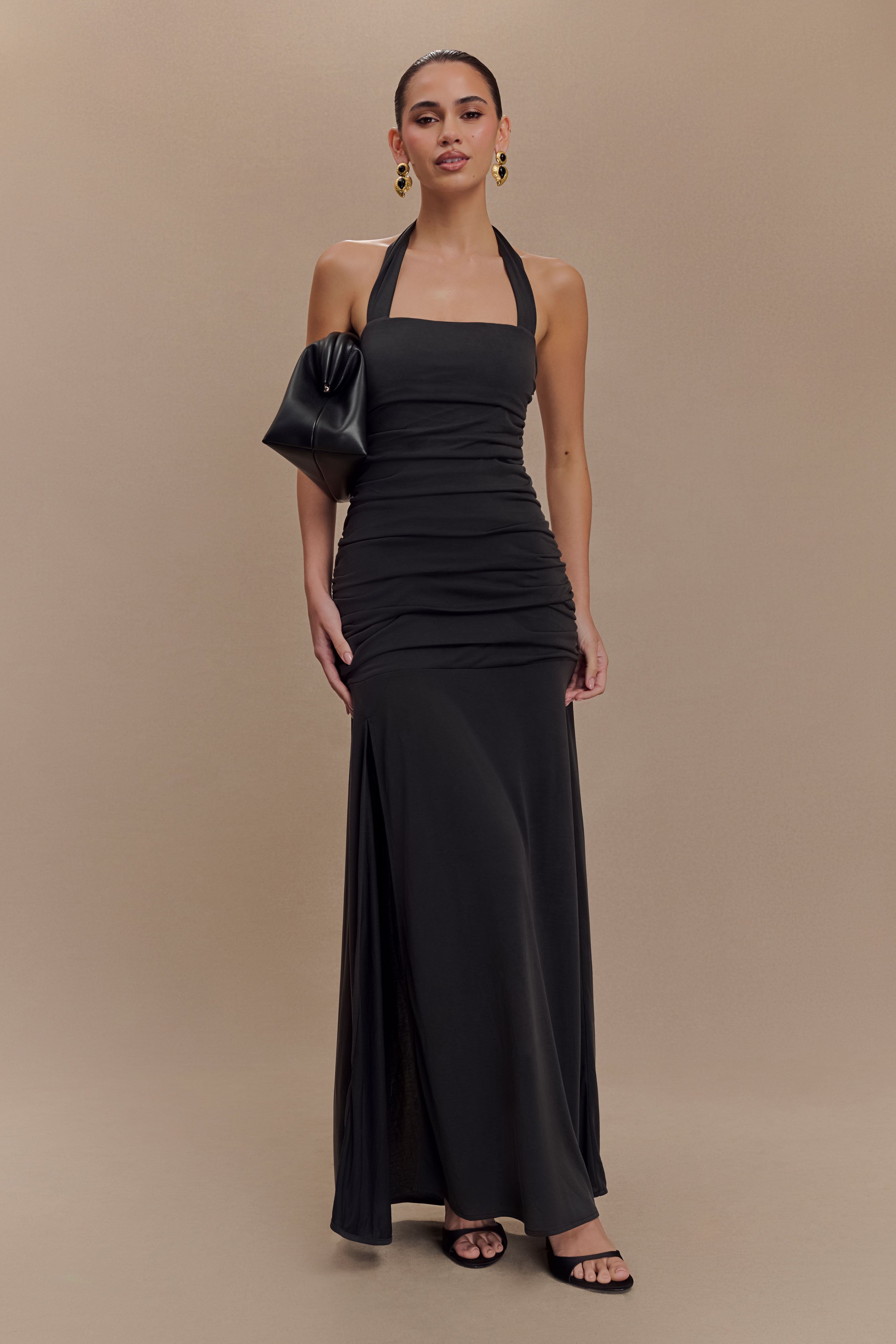 Bentley Peached Jersey Halter Maxi Dress - Black、mySite、solidvoid