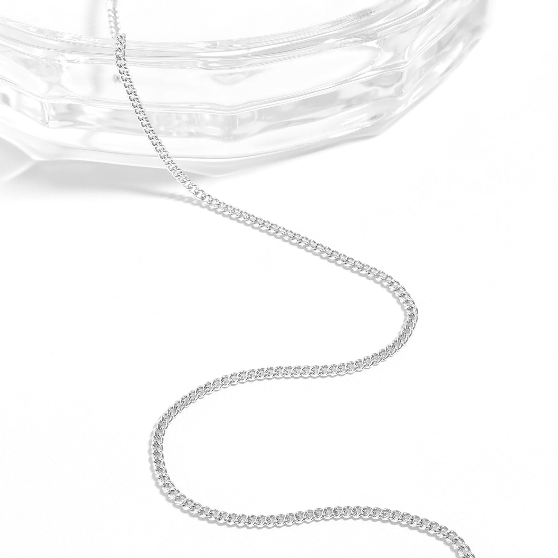 Sterling Silver Platinum Plated Diamond Cut Curb Chain / SSC0002、mySite、dreamappss