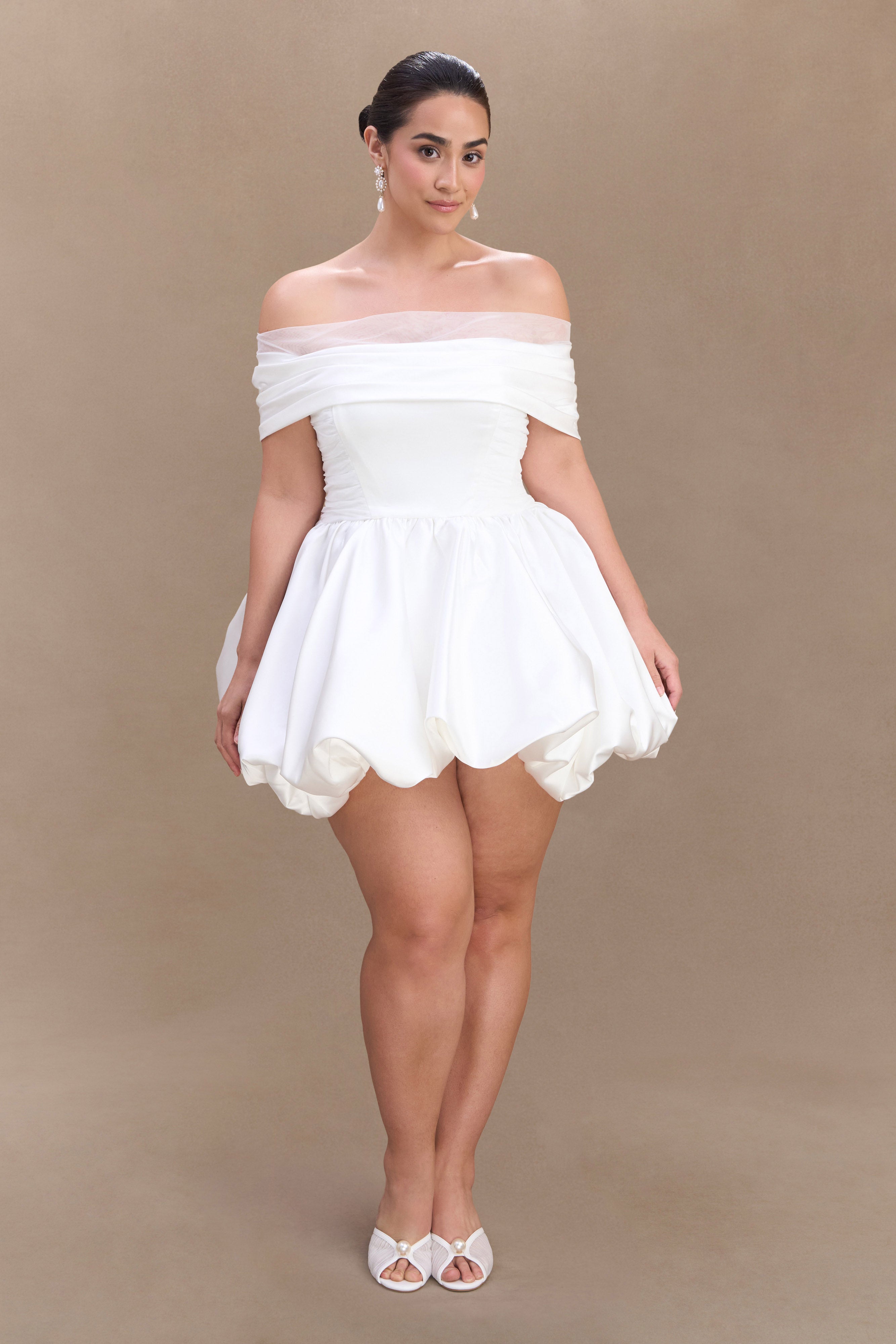 Lauretta Off Shoulder Mini Dress - White、mySite、solidvoid