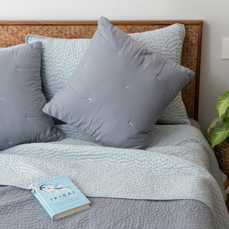 Cotton Bedspread with Pillow & Cushion Covers | Sky Blue | Set of 5、mySite、camillekostekn