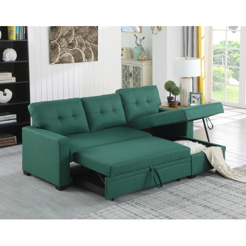 Upholstered Pull out Sectional Sofa with Chaise、、casual