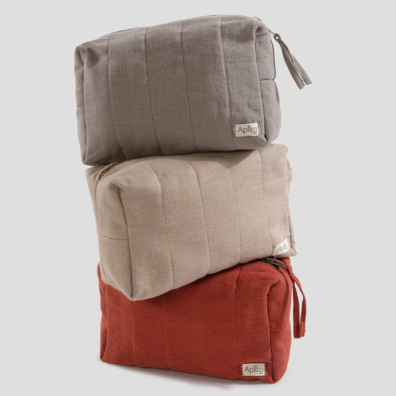 Linen Georgian Toiletry Pouch | Grey | Set of 2、mySite、camillekostekn