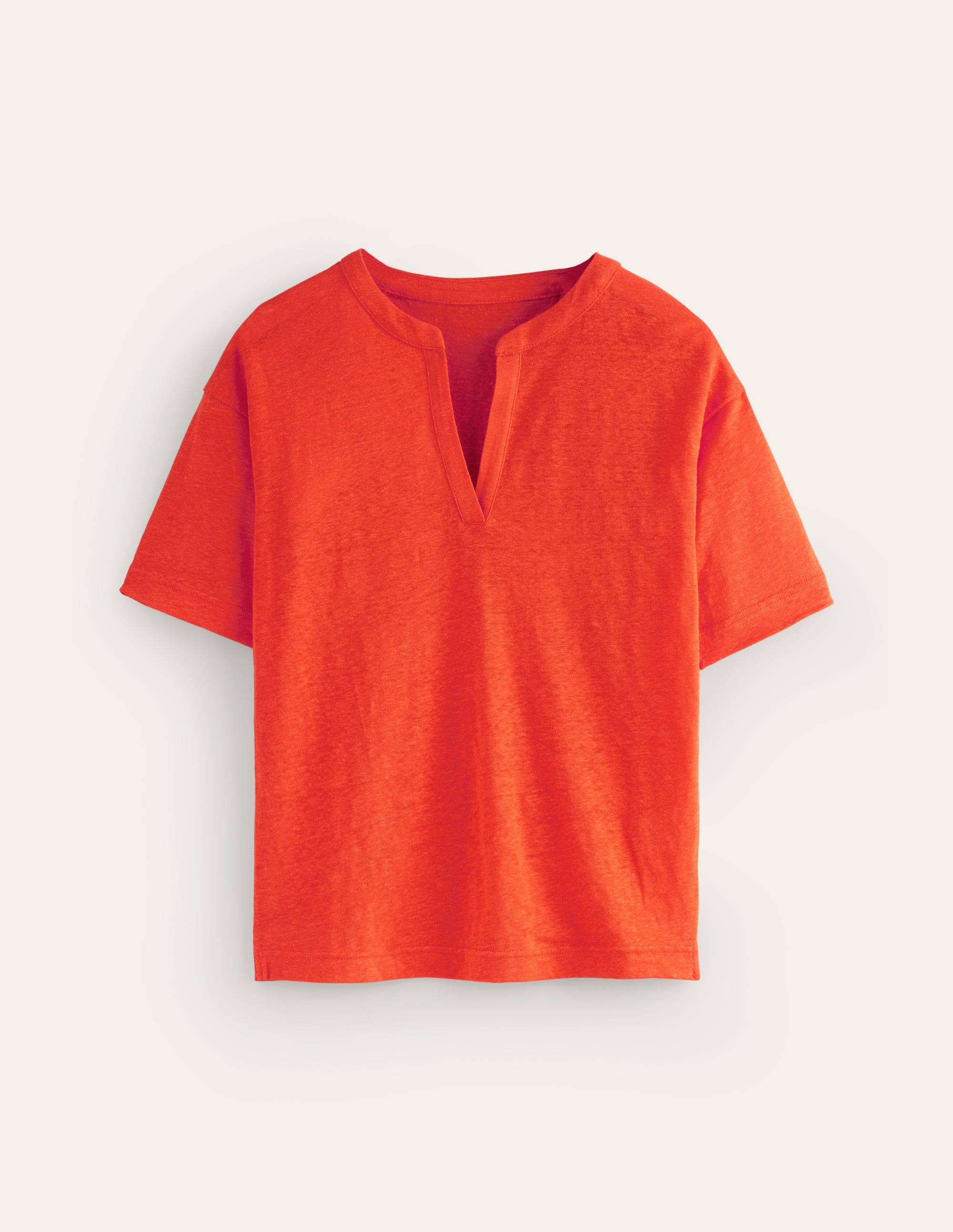 Notch Neck Linen Henley Top-Mandarin Orange、mySite、ashleygrahame