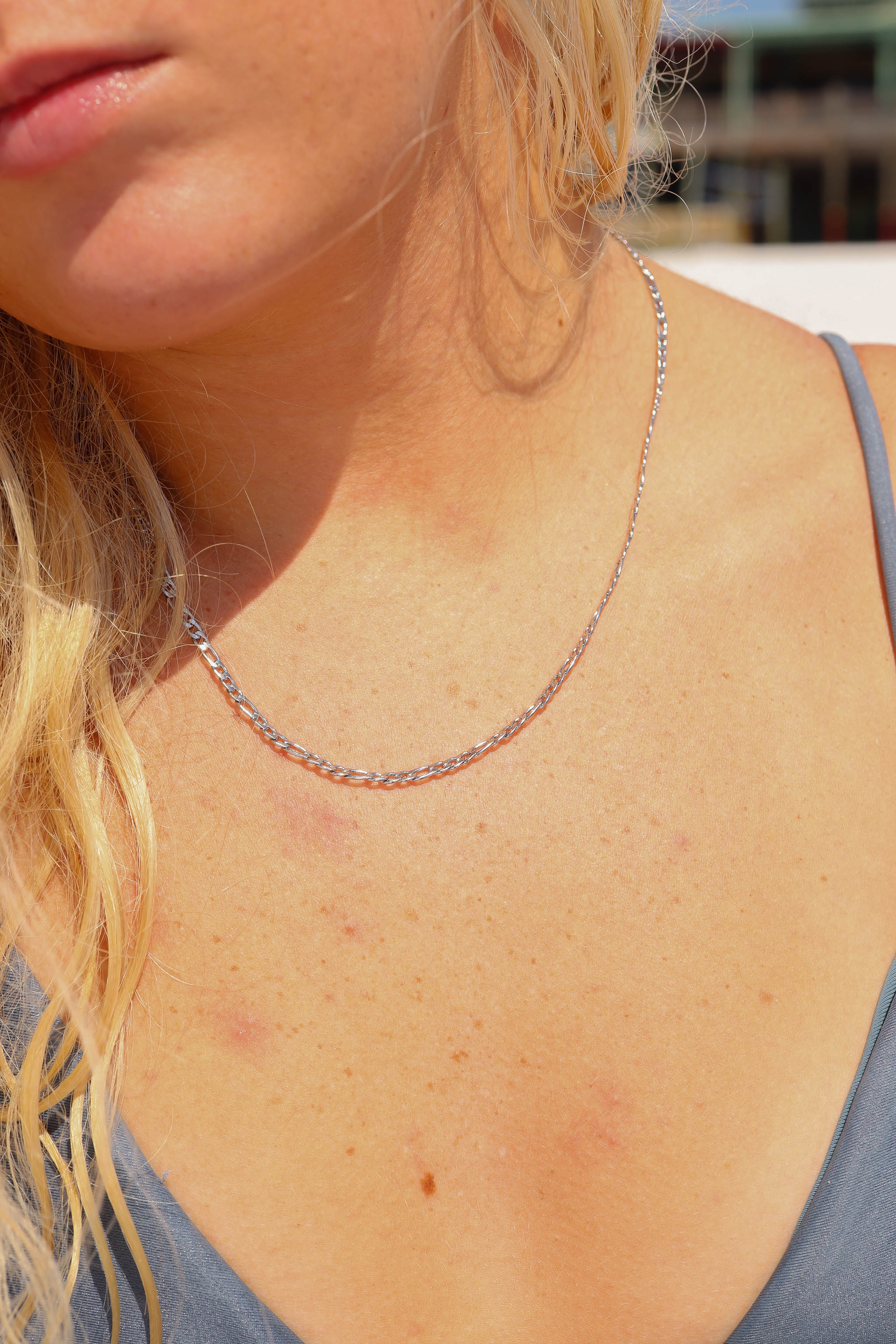 Sterling Silver Platinum Plated Diamond Cut Figaro Chain / SSC0001、mySite、dreamappss