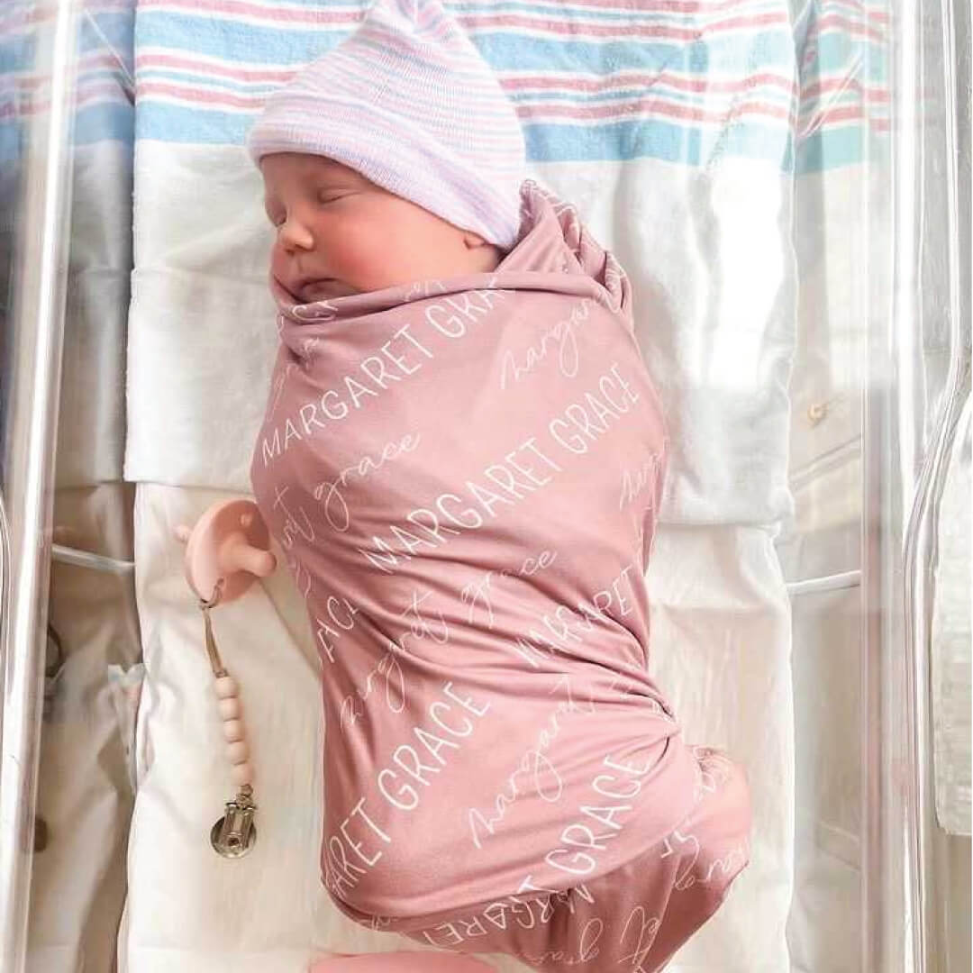  Personalized Solid Light Rose Baby Name Swaddle Blanket - Block & Script、mySite、layawaytickets