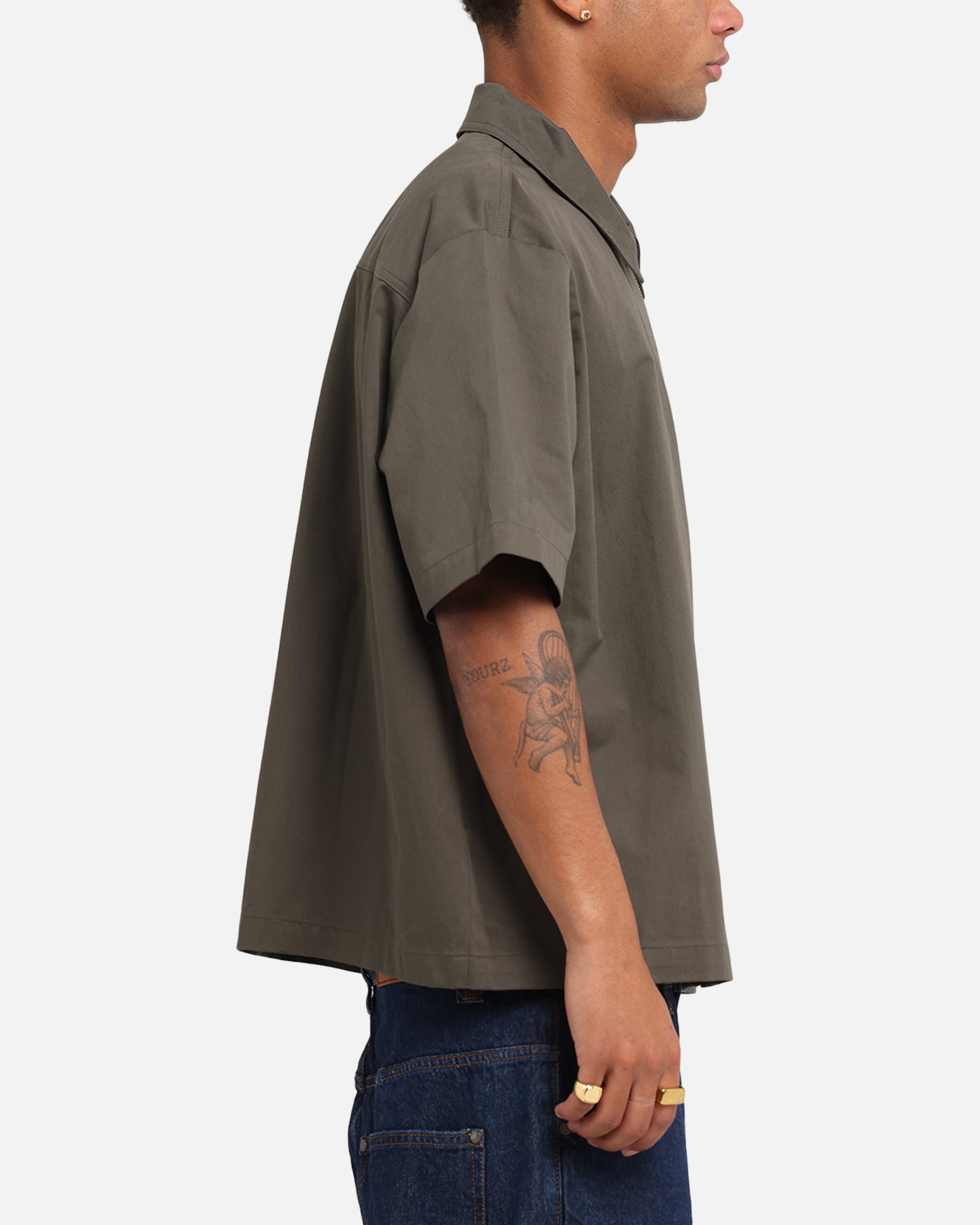 Carre Workwear Zip Up Shirt Khaki、mySite、zt4zffjzw