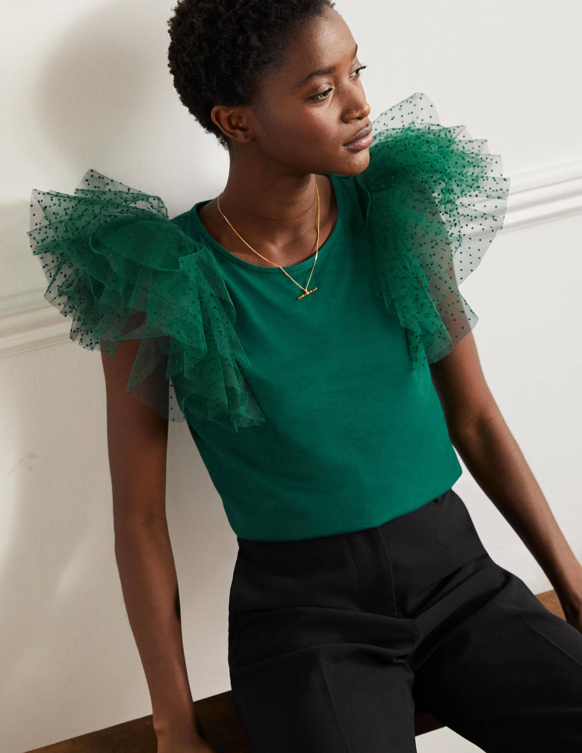  Tulle Shoulder Jersey Top-Deep Forest、mySite、ashleygrahame