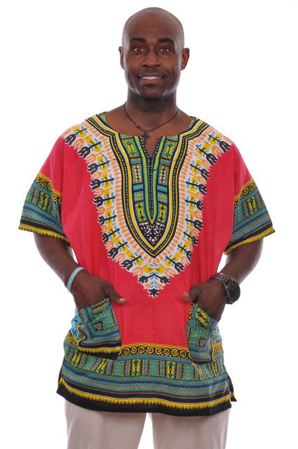 Red Traditional African Print Dashiki Shirt DP3975M、mySite、solidvoid