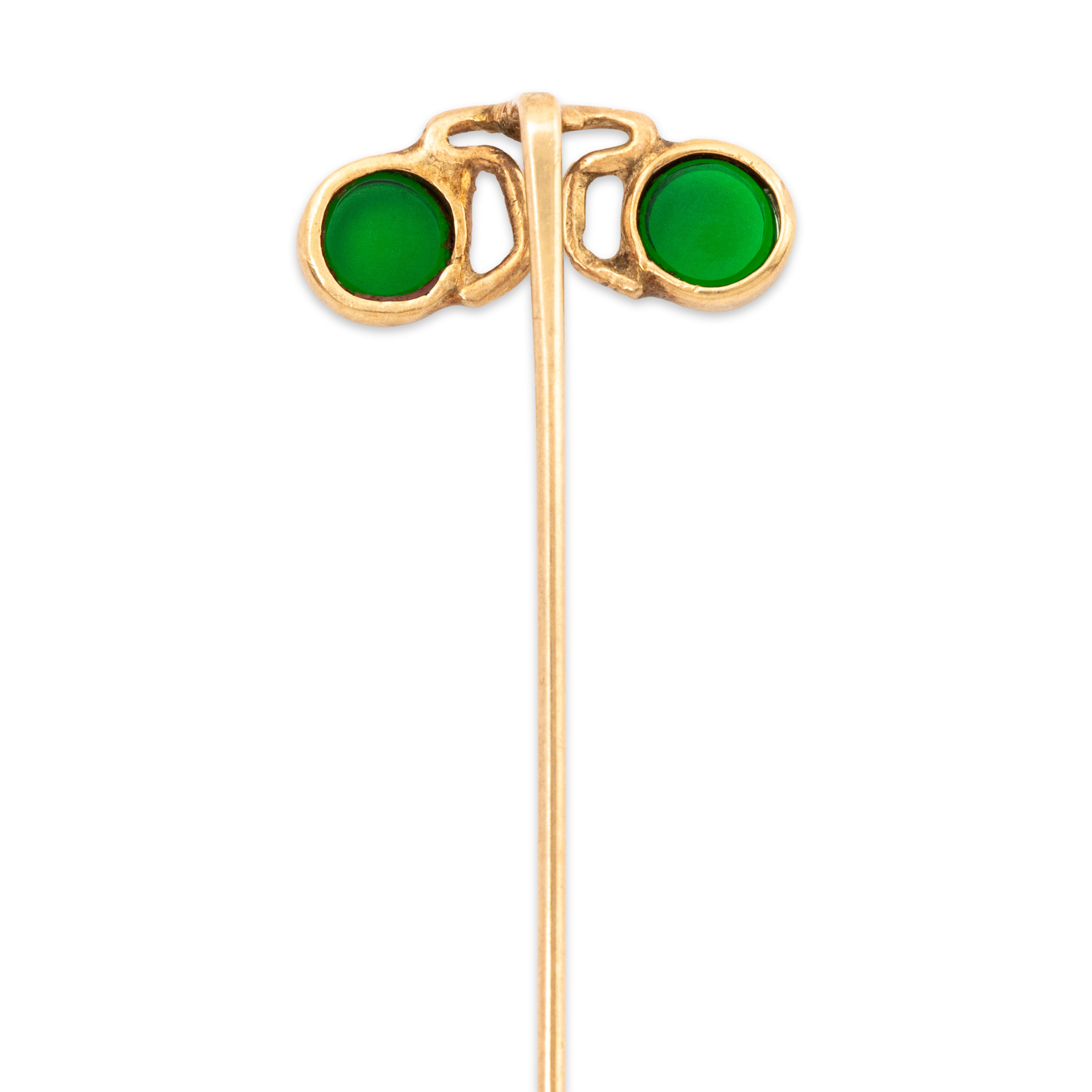 Antique 14k & 10k Yellow Gold Green Glass Spectacles Stick Pin、mySite、hinf8tx79