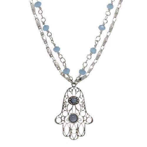 Michal Golan Light Blue Hamsa Filigree Necklace、mySite、topwebapps
