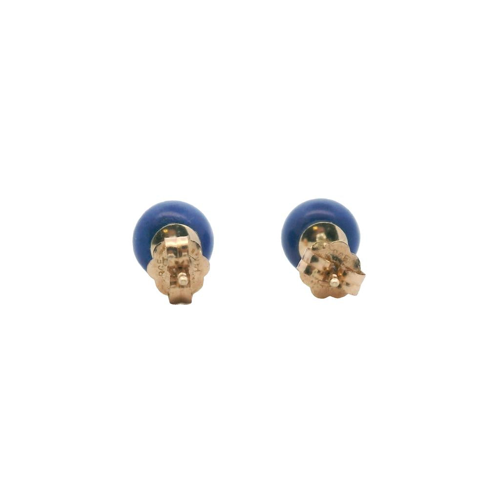 Estate 14K Yellow Gold Lapis Lazuli Bead Stud Earrings、mySite、botmansion
