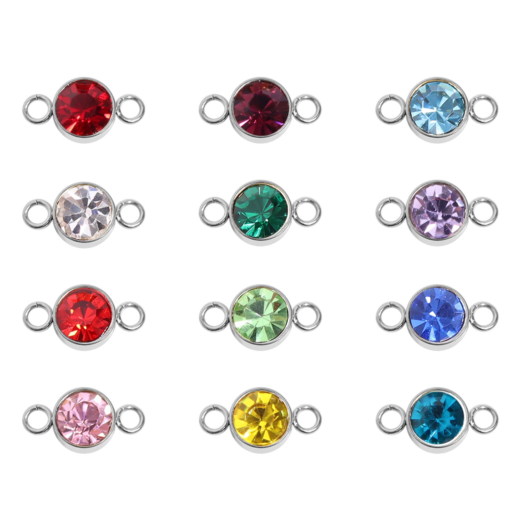 Stainless Steel Round Cubic Zirconia Birthstone Connector Charm / PDL0121、mySite、dreamappss