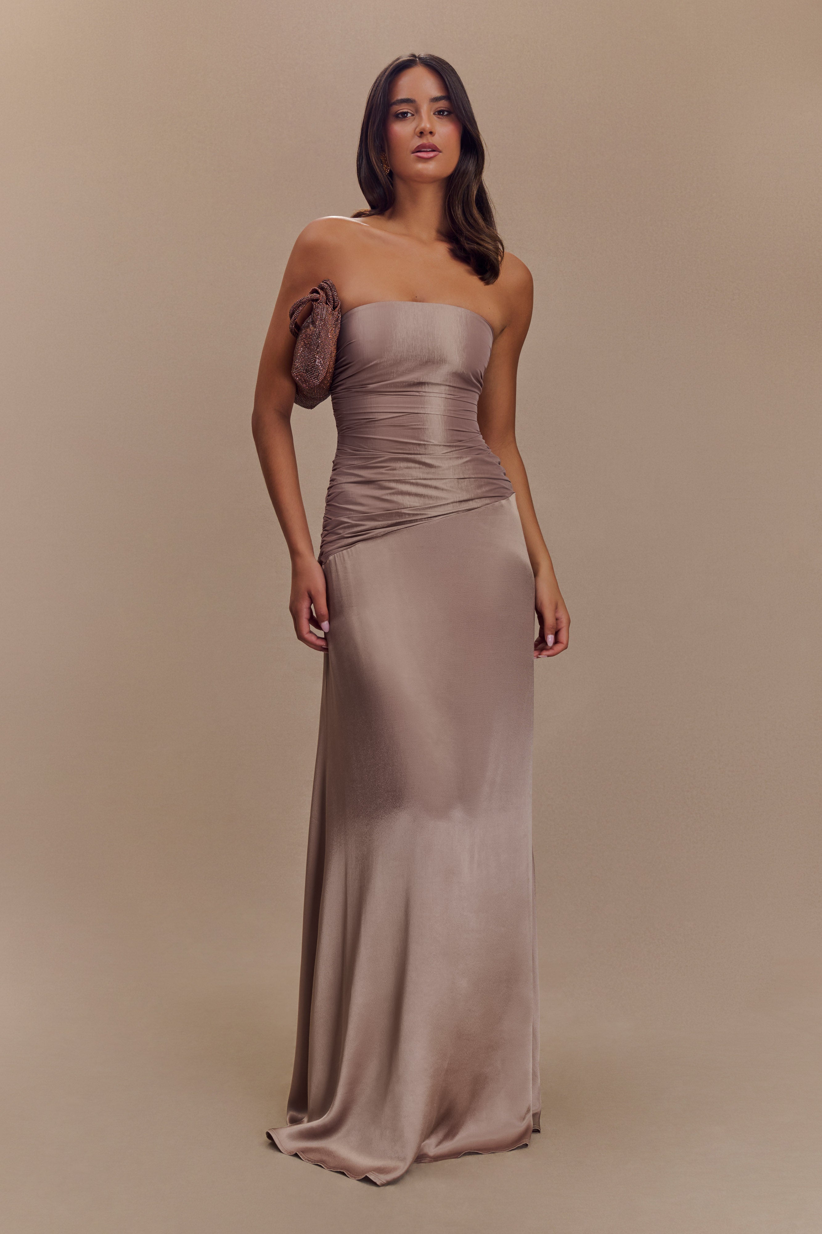 Serena Strapless Taffeta Maxi Dress - Bronze Taupe、mySite、solidvoid