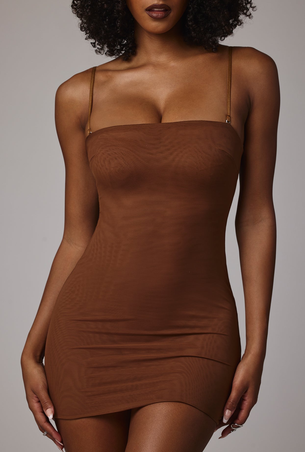 Soft Mesh Mini Slip Dress in Mocha、mySite、solidvoid