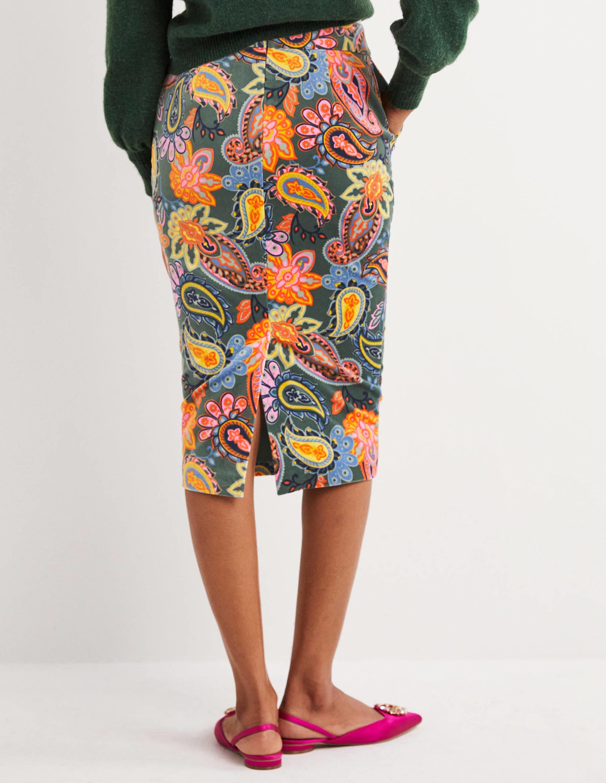  Velvet Midi Pencil Skirt-Trecking Green, Paisley Charm、mySite、ashleygrahame