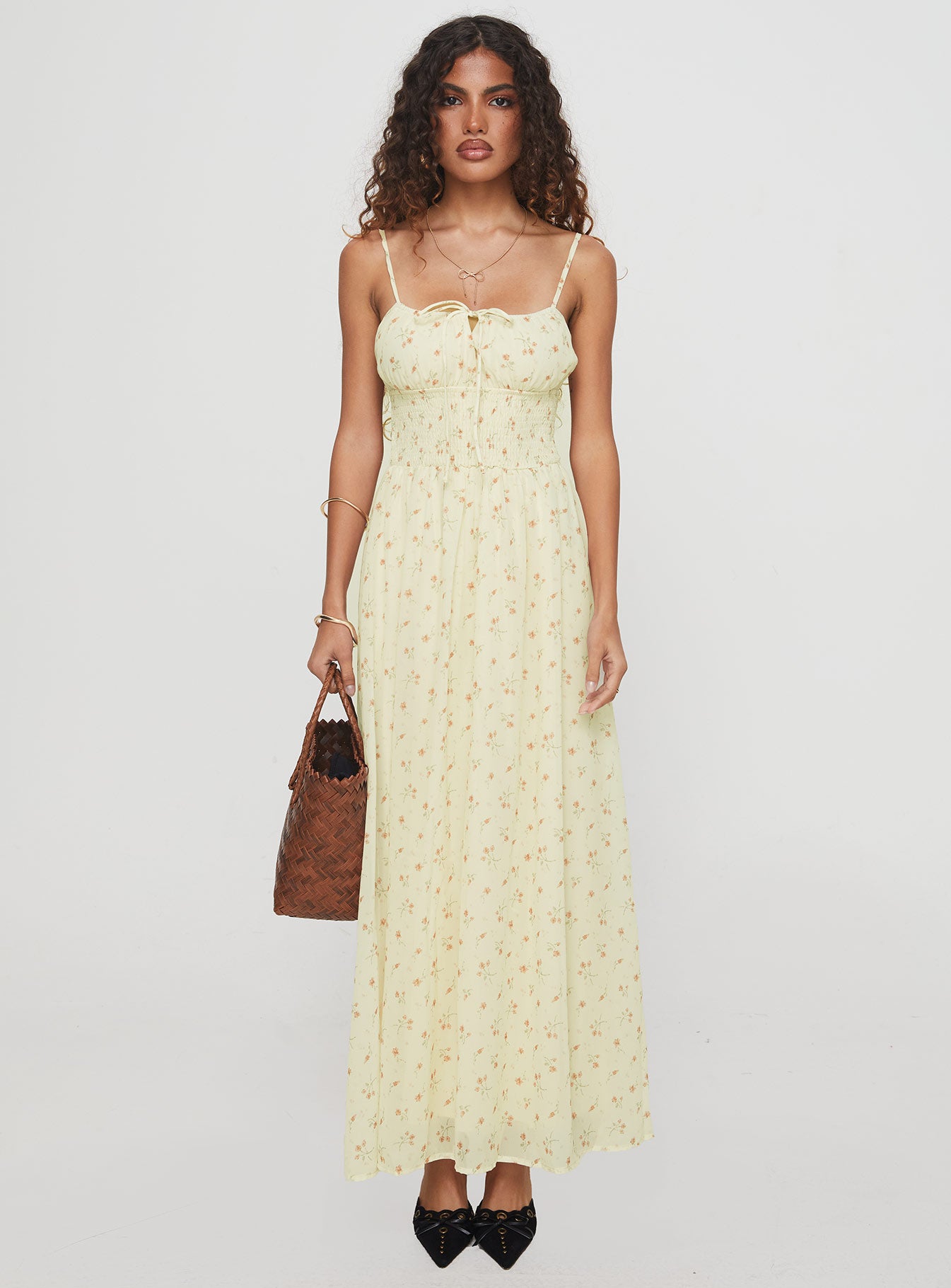 Pearle Shirred Maxi Dress Cream Floral、mySite、solidvoid