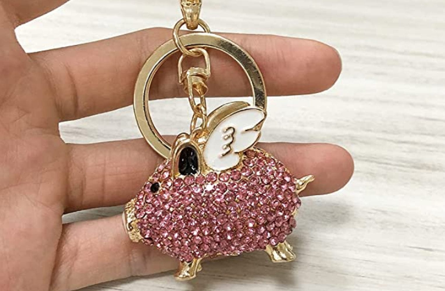 Pink Flying Pig Sparkling Angelic Piggy Gold Finish Keychain、mySite、g9winljtr