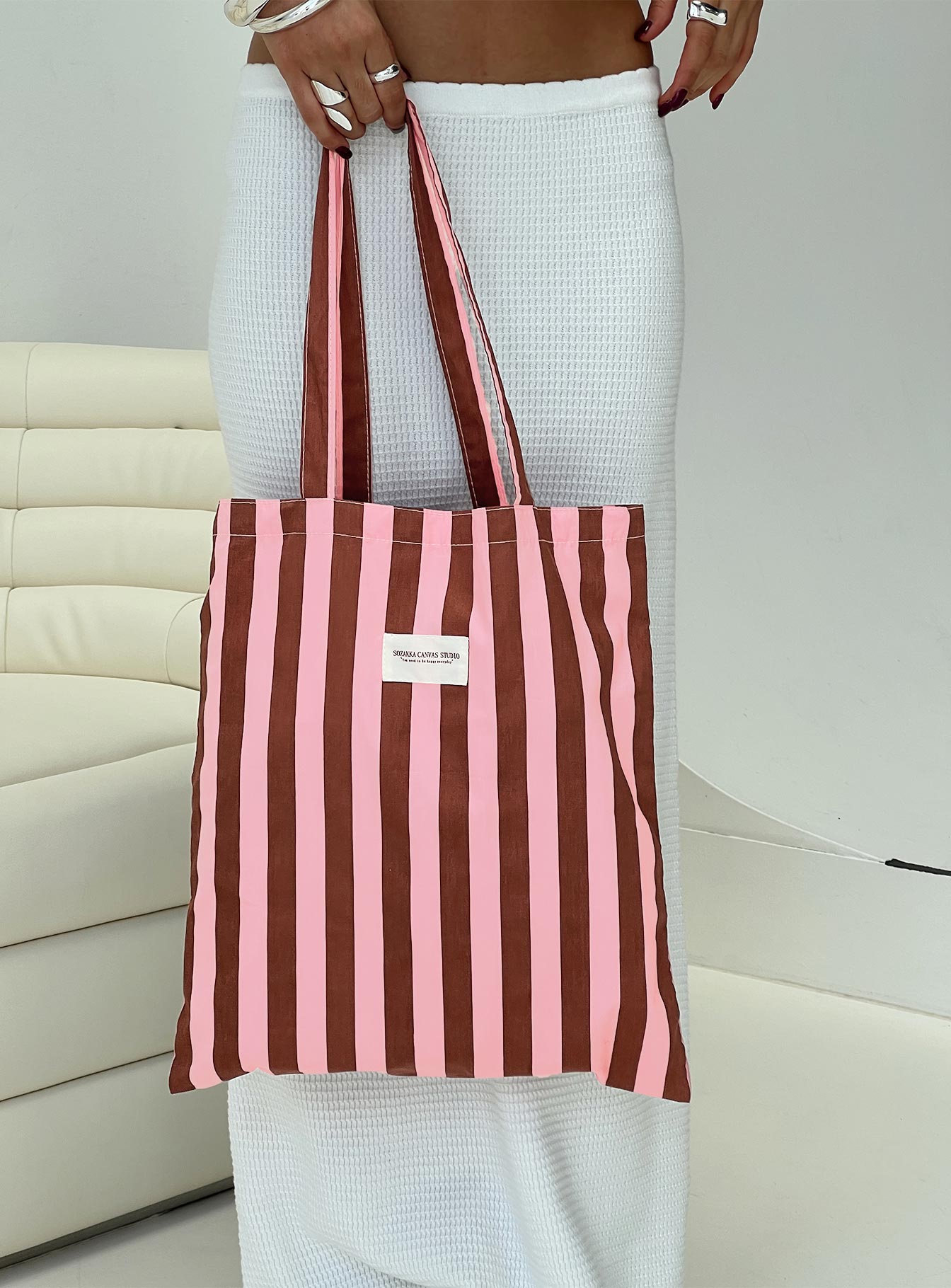 Lelande Striped Tote Bag Pink/brown、mySite、solidvoid