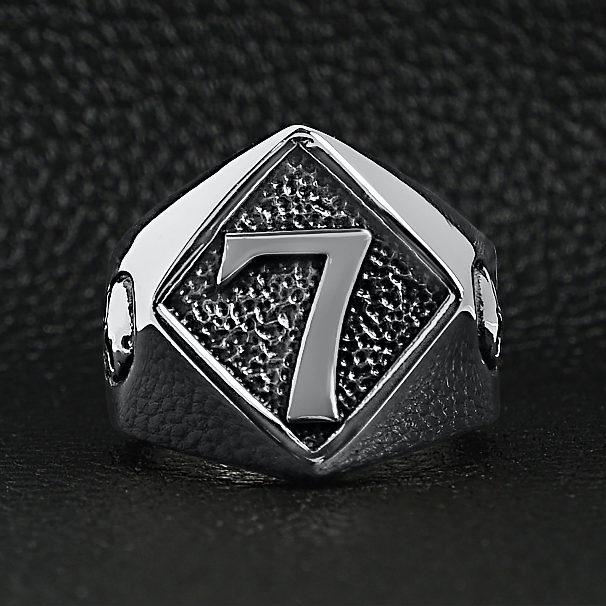 Stainless Steel Lucky 7 With Skull Accents Signet Ring / SCR4060、mySite、dreamappss