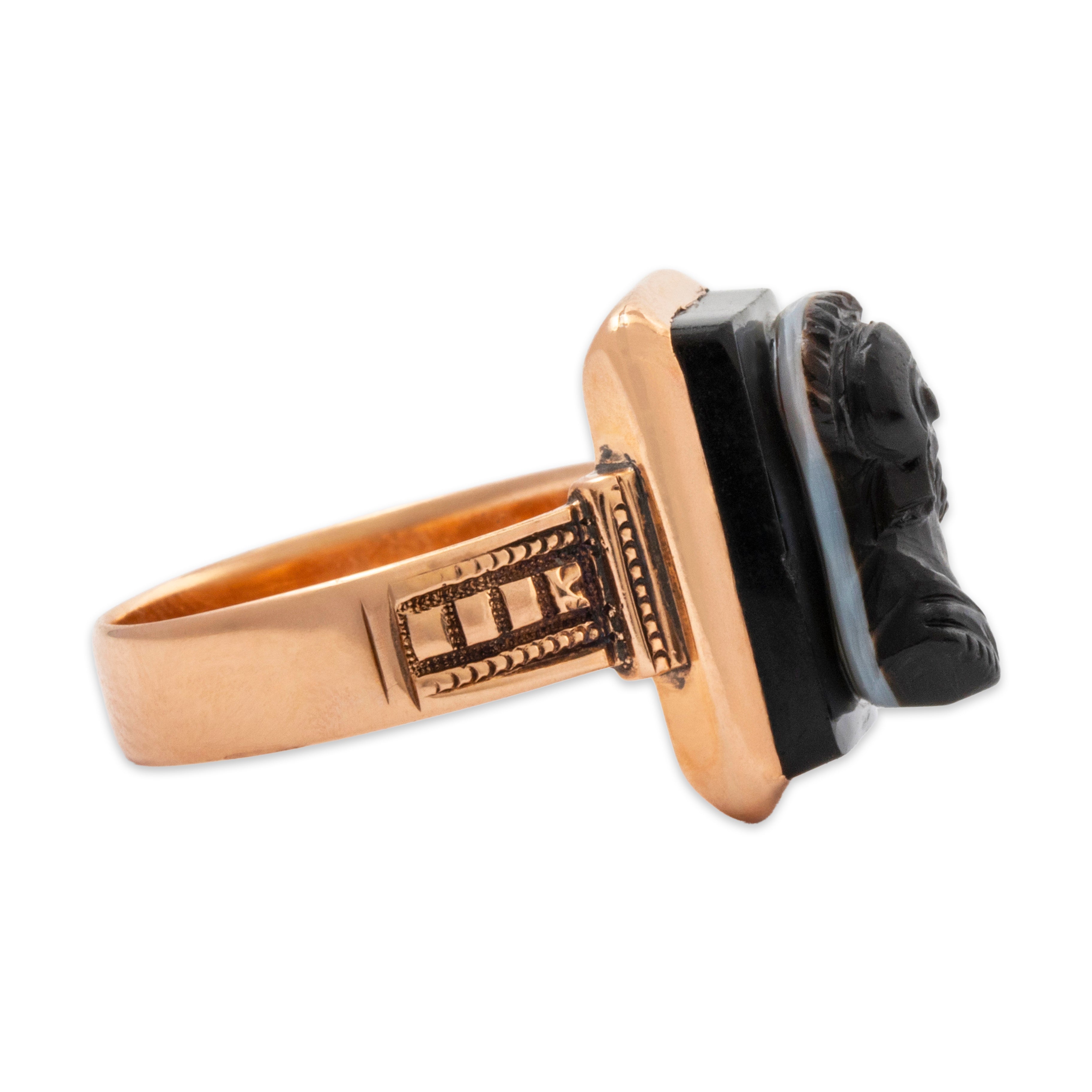 Antique Victorian 10k Rosy Yellow Gold 2.96ct Hardstone Two Etruscans Ring 6.00、mySite、hinf8tx79