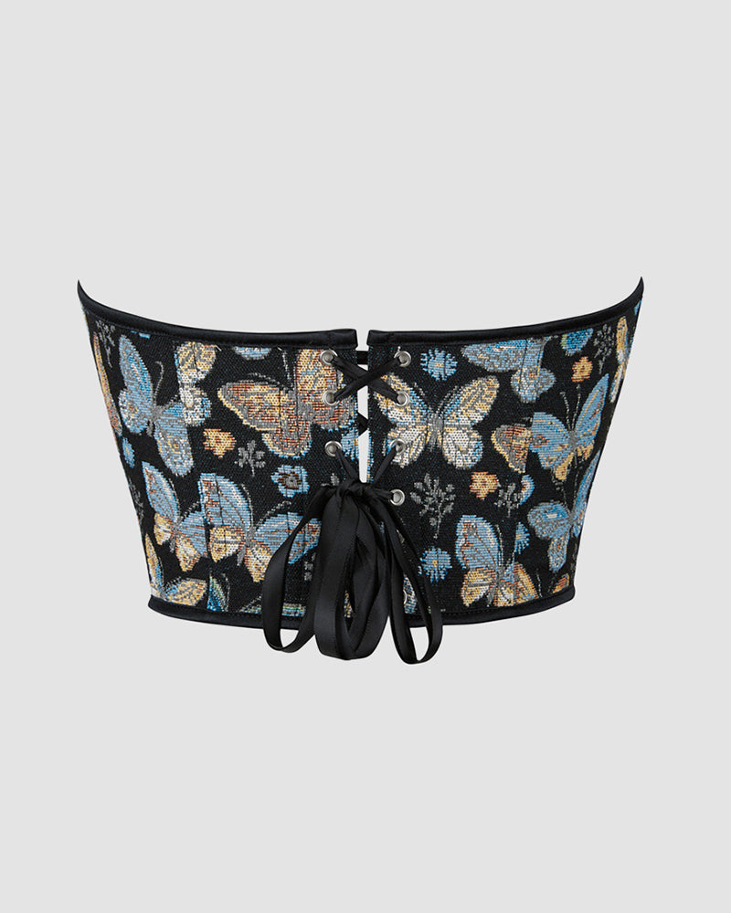 1950s 10 Boned Cotton Butterfly Pattern Corset、mySite、bengalsvssteelers