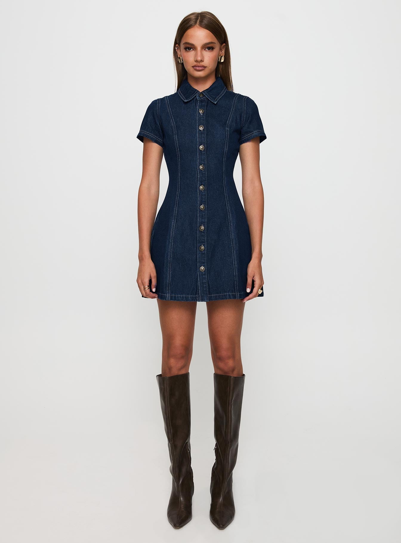 Perception Denim Mini Dress Mid Wash、mySite、solidvoid