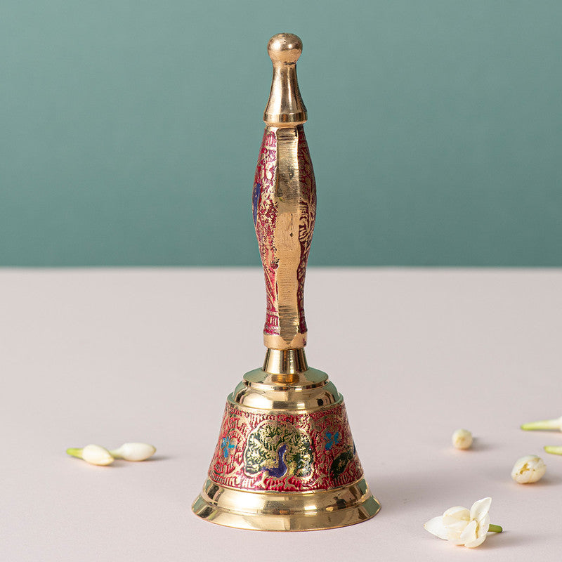 Brass Pooja Bell | Floral Design | Gold | 15 cm、mySite、camillekostekn