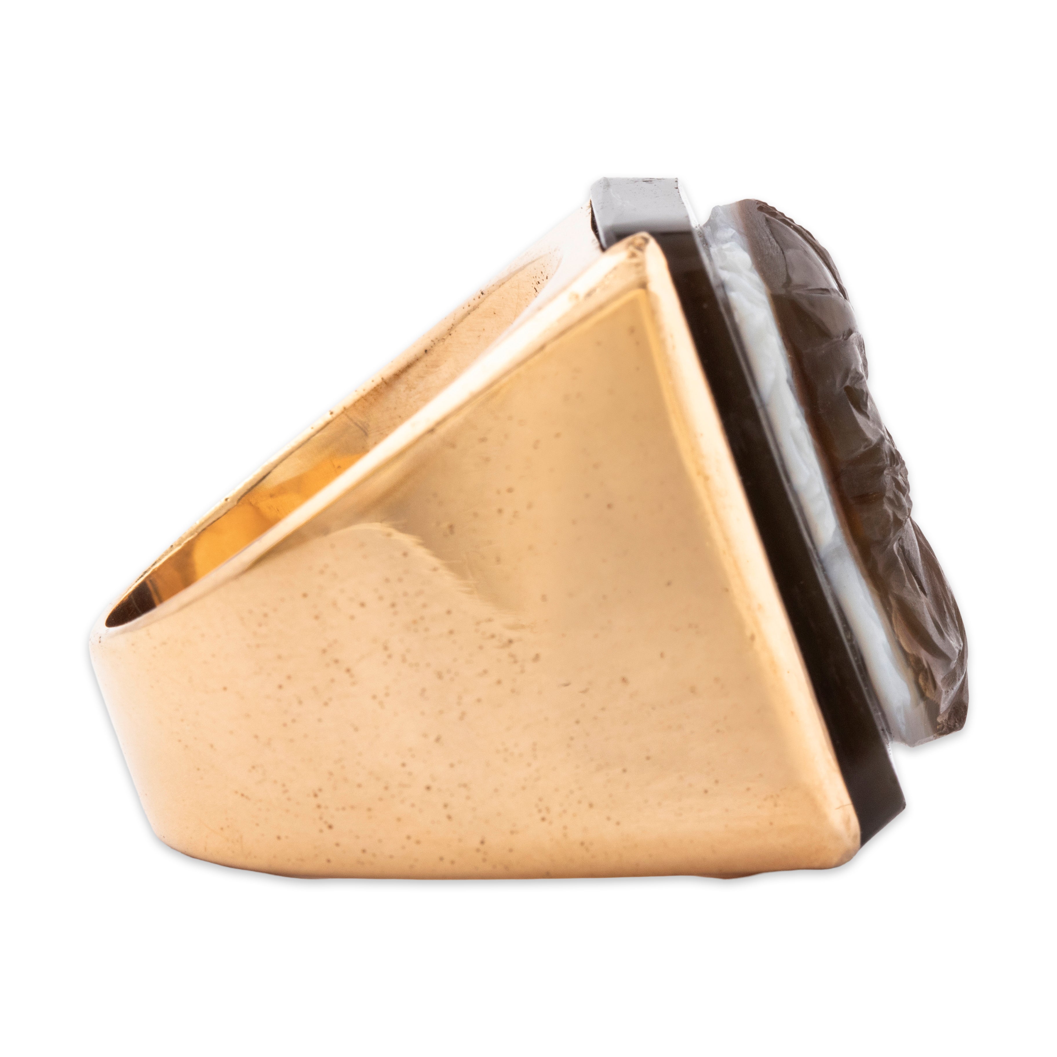 Heavy Vintage 18k Yellow Gold Hardstone High Relief Double Cameo Ring 6.75、mySite、hinf8tx79