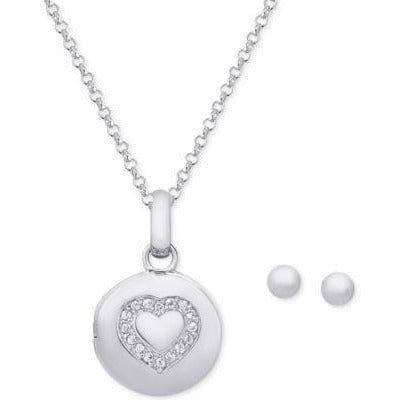 Heart Locket Girl's Sterling Silver Earring & Necklace Set、mySite、g9winljtr