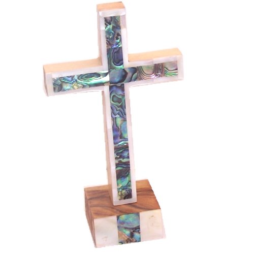  Holy Land Market Cross with Mother of Pearls - Full Cover - Olive Wood with Certificate (5.5 inches)、mySite、elrpsem3k