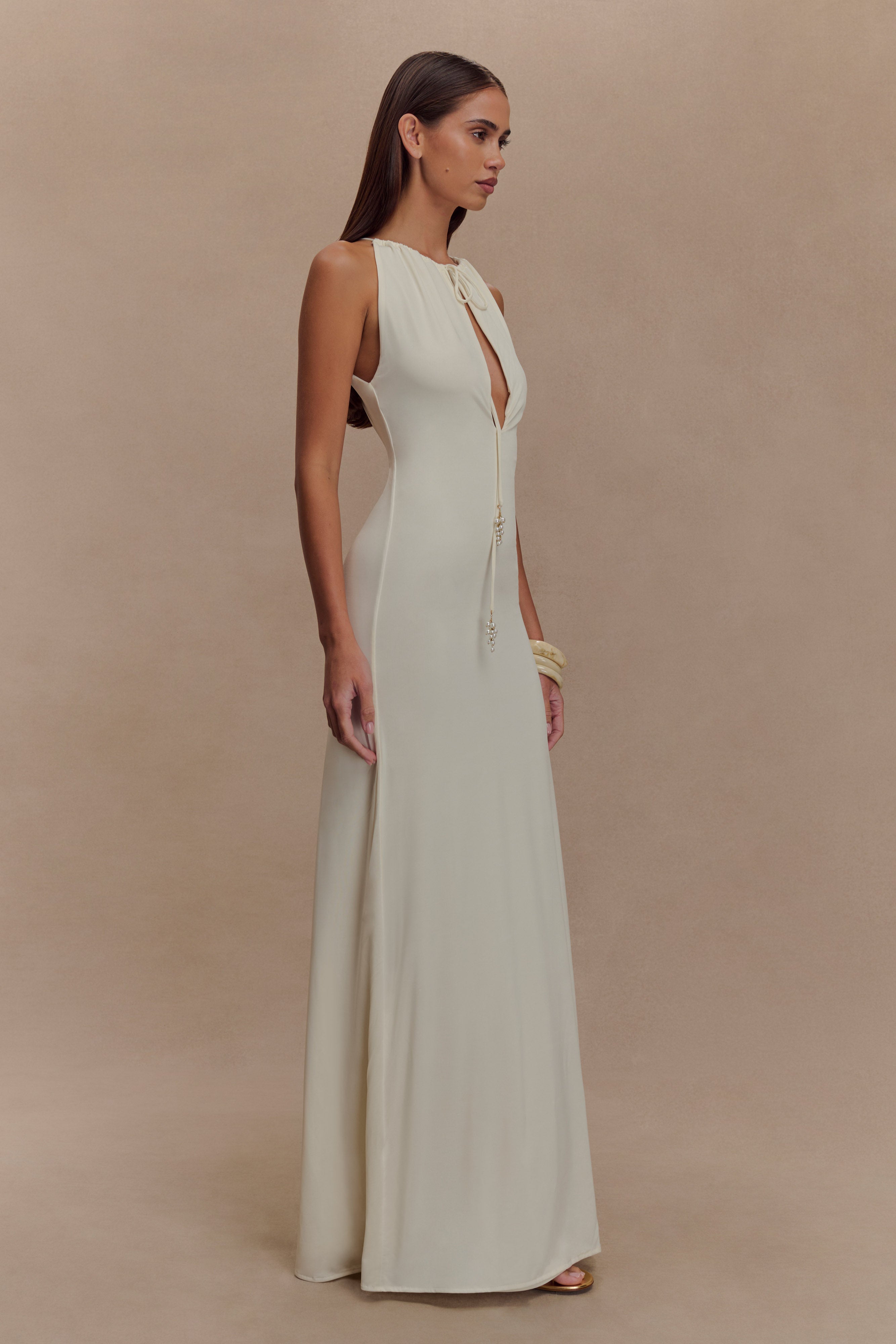 Beryl Slinky Maxi Dress With Pearls - Ivory、mySite、solidvoid