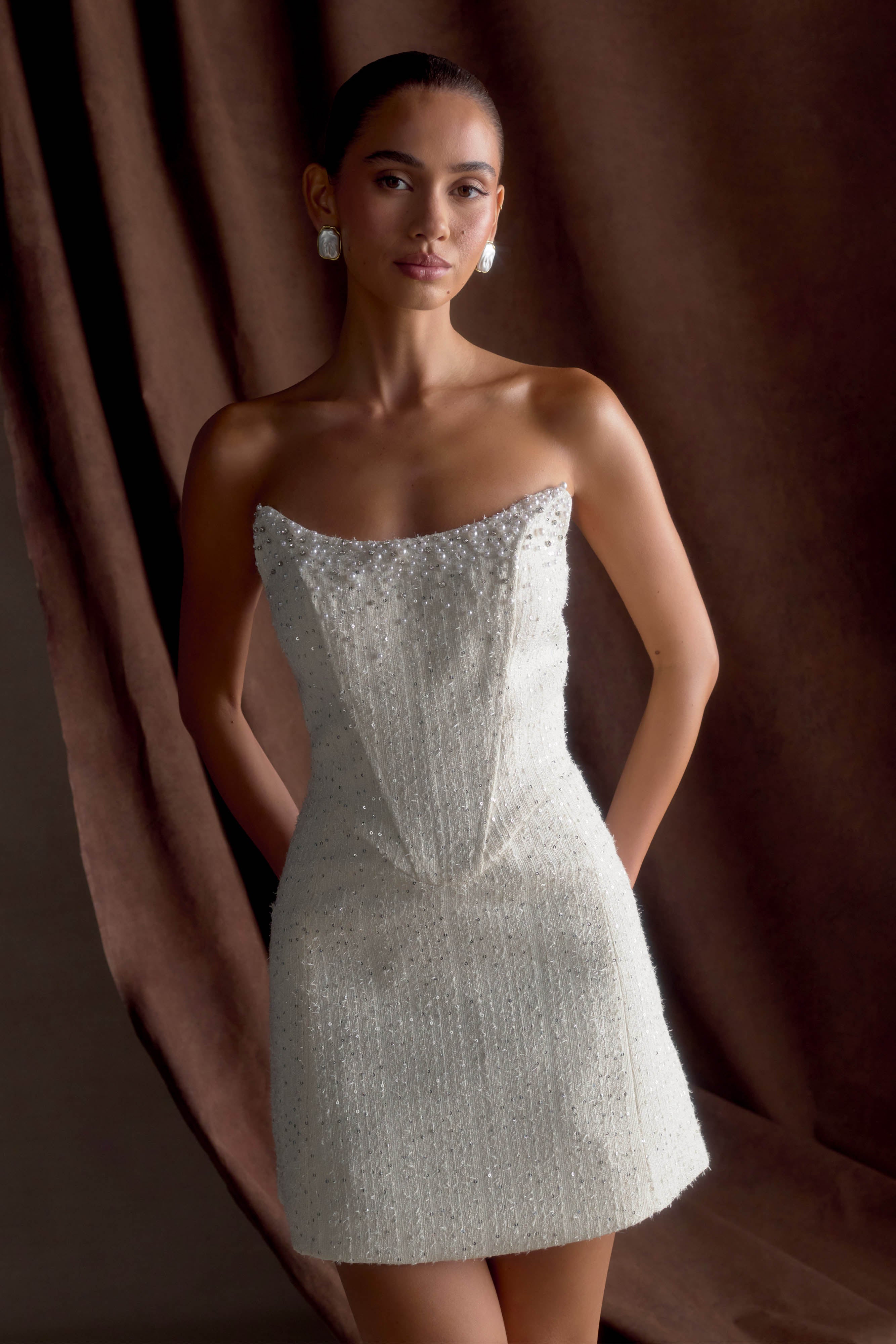 Lorrie Tweed Corset Mini Dress - White、mySite、solidvoid