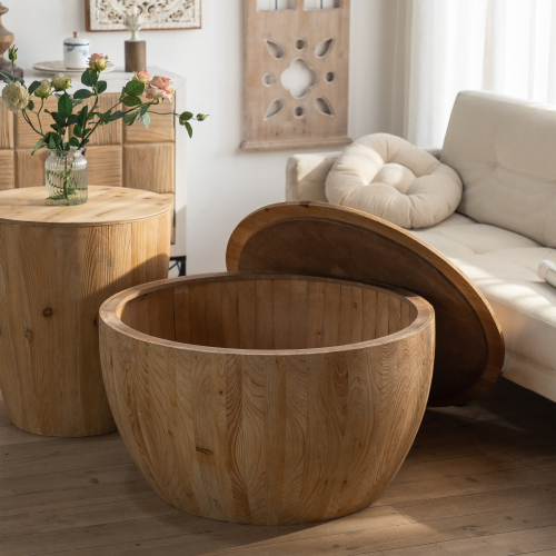 31.50"Vintage Style Bucket Shaped Coffee Table for Office, Dining Room and Living Room(Same SKU:W757P170149)、、xpatfood