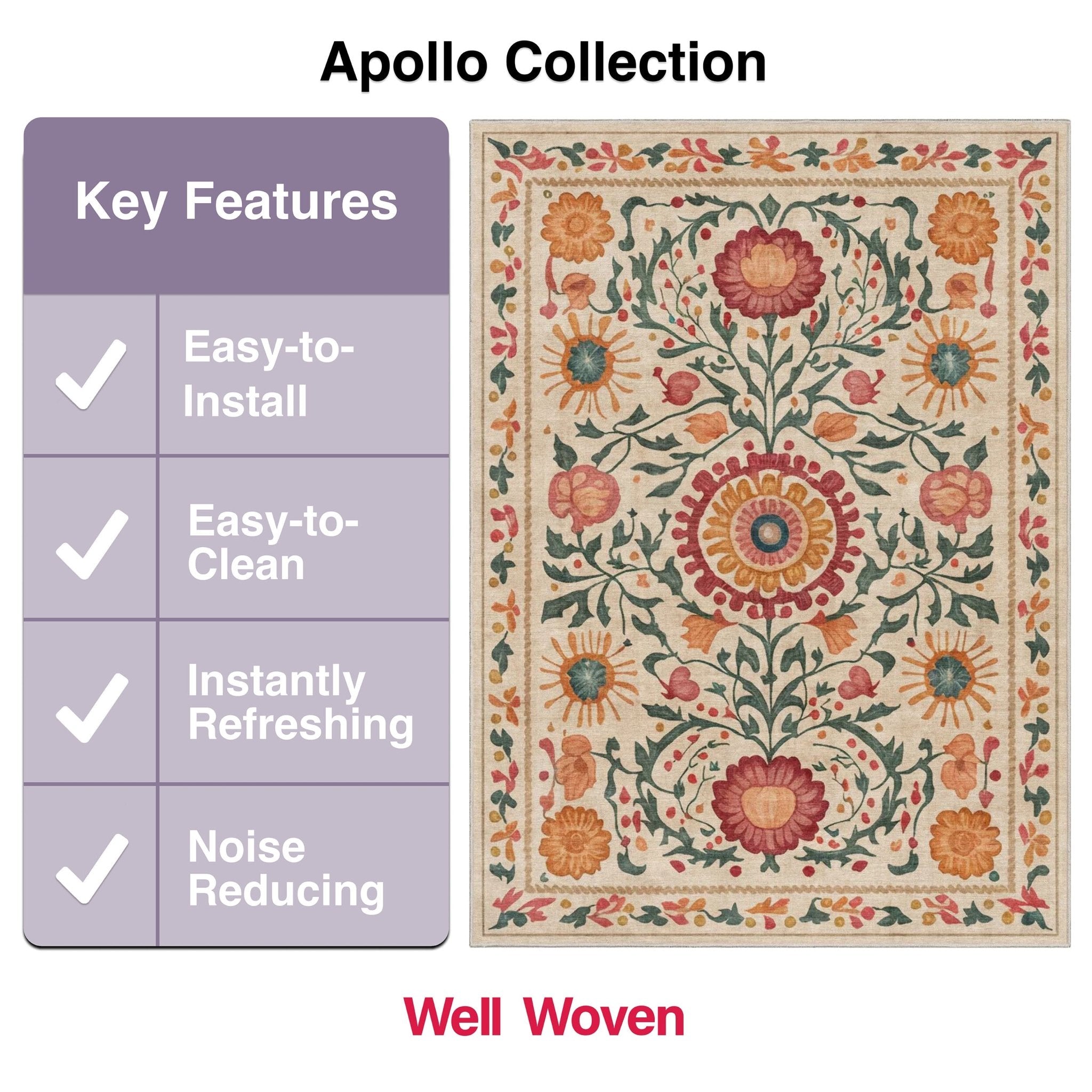 Apollo Botanical Floral Rug for Living Room, Dining Room, Bedroom and Kitchen、mySite、gigharbornorthrealestate