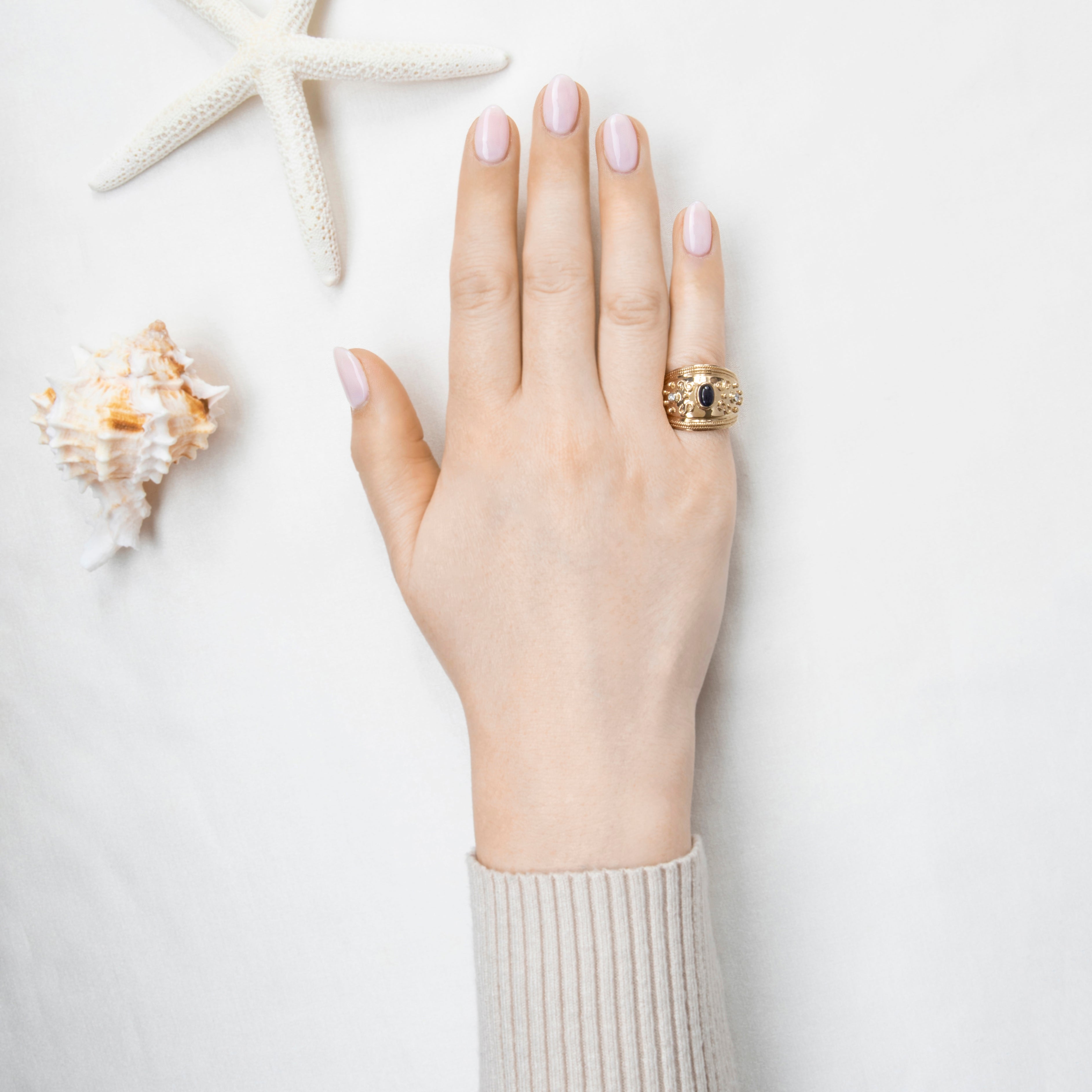 Vintage Heavy 14k Yellow Gold Blue Sapphire Diamond Wide Dome Ring 6.50、mySite、hinf8tx79