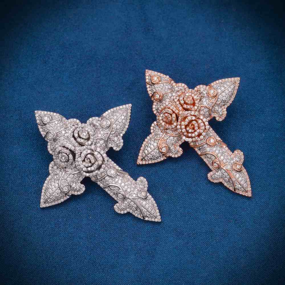 Moissanite Flower Cross Pendant 14K Gold、mySite、hinf8tx79