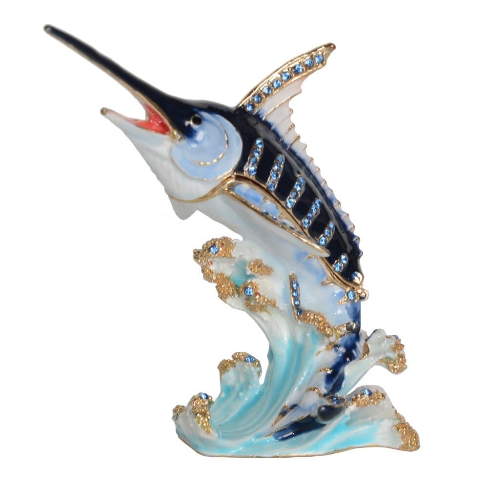 Marlin Bejeweled Pewter Hand Painted Jewelry Trinket Box-Gorgeous!、mySite、g9winljtr