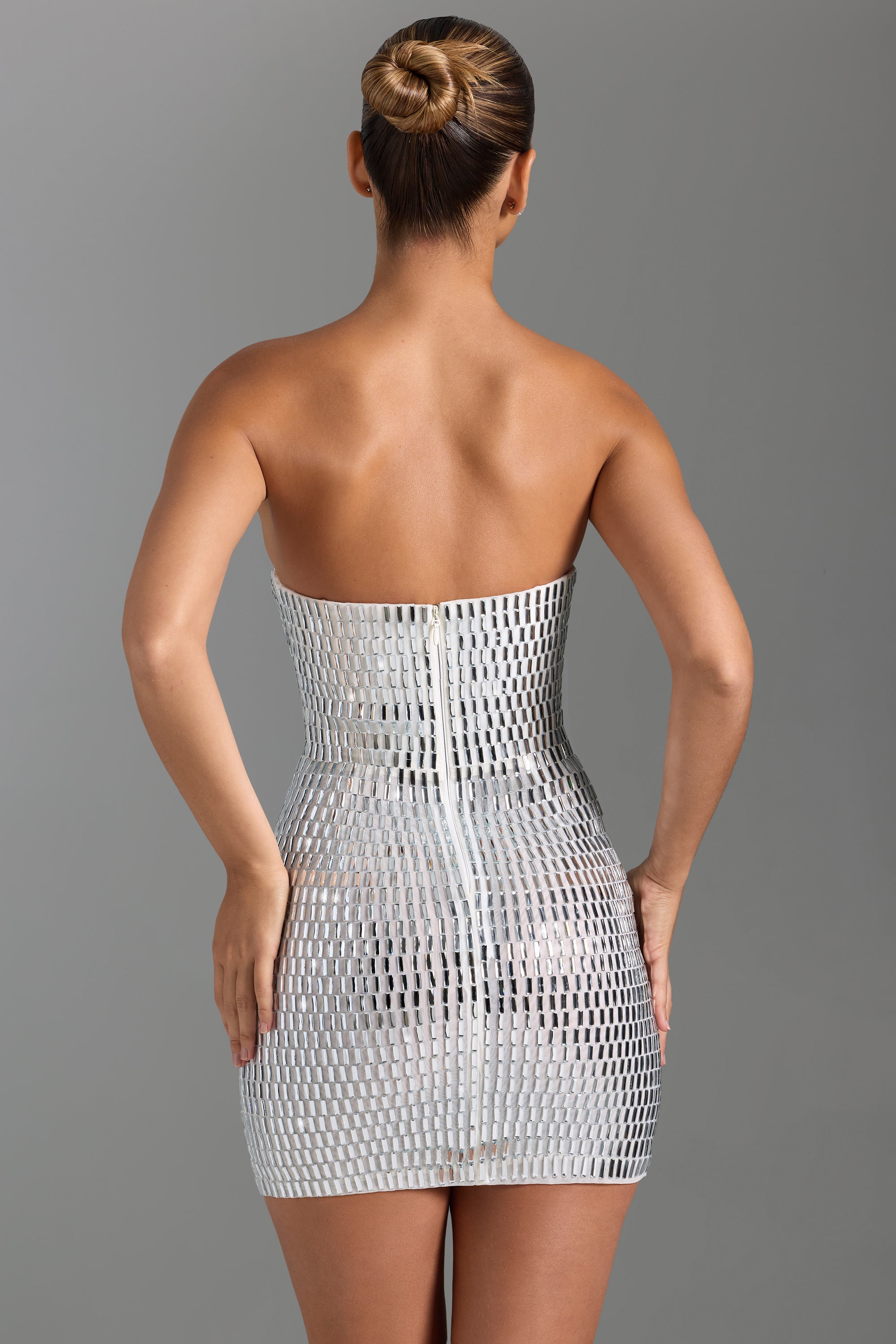 Embellished Bandeau Mini Dress in White、mySite、solidvoid