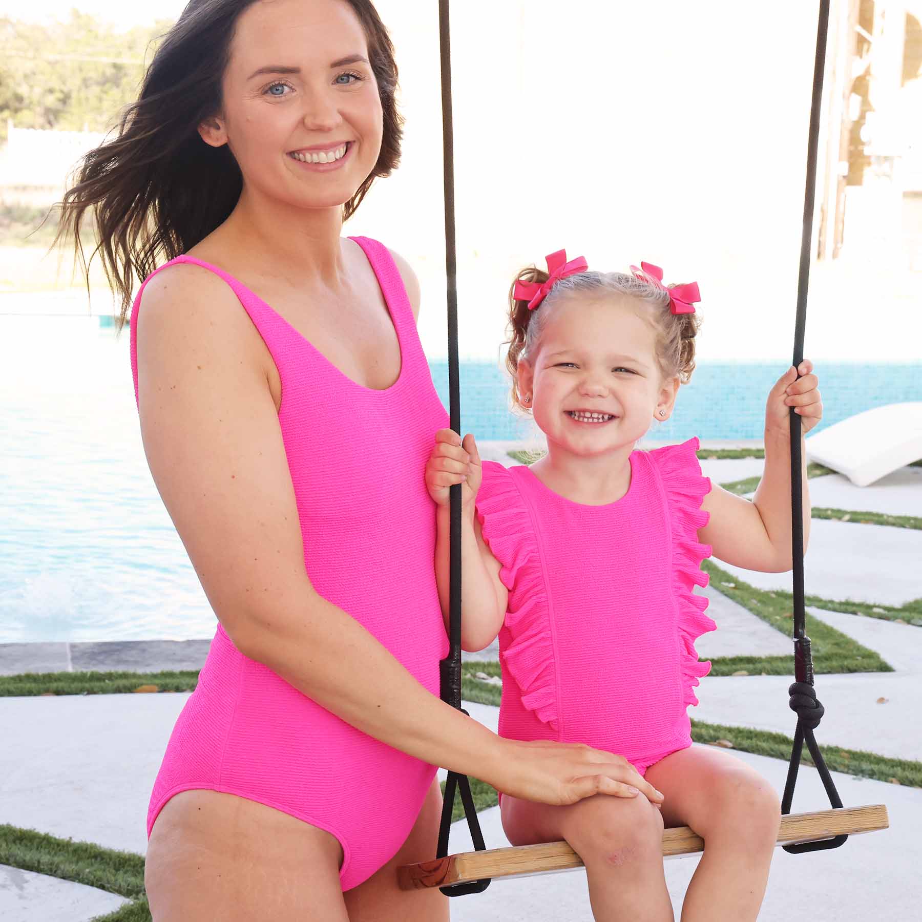  Double Ruffle Crinkle One-Piece | Neon Pink、mySite、layawaytickets