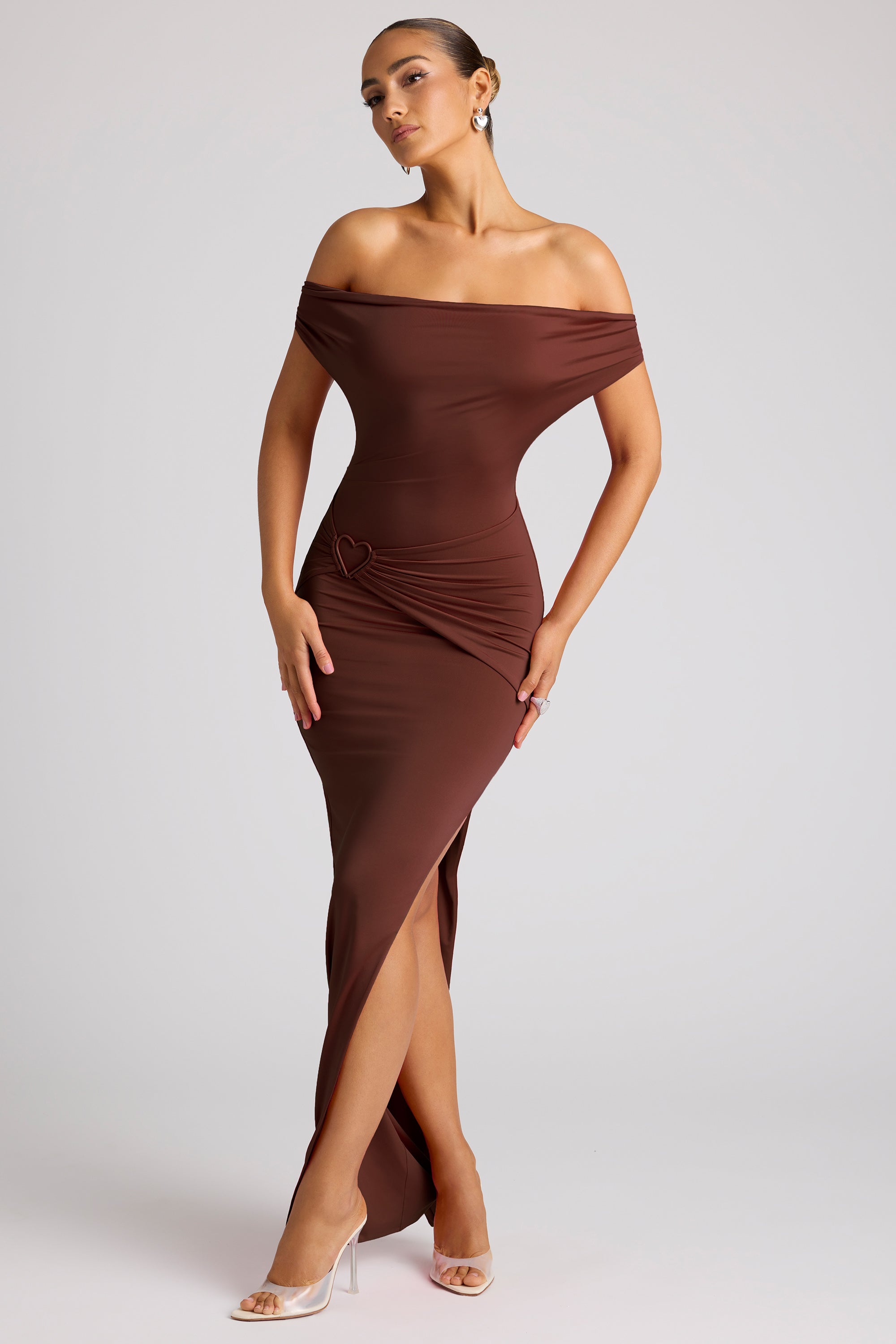 Multiwear Cowl Neck Wrap Over Evening Gown in Chocolate Brown、mySite、solidvoid