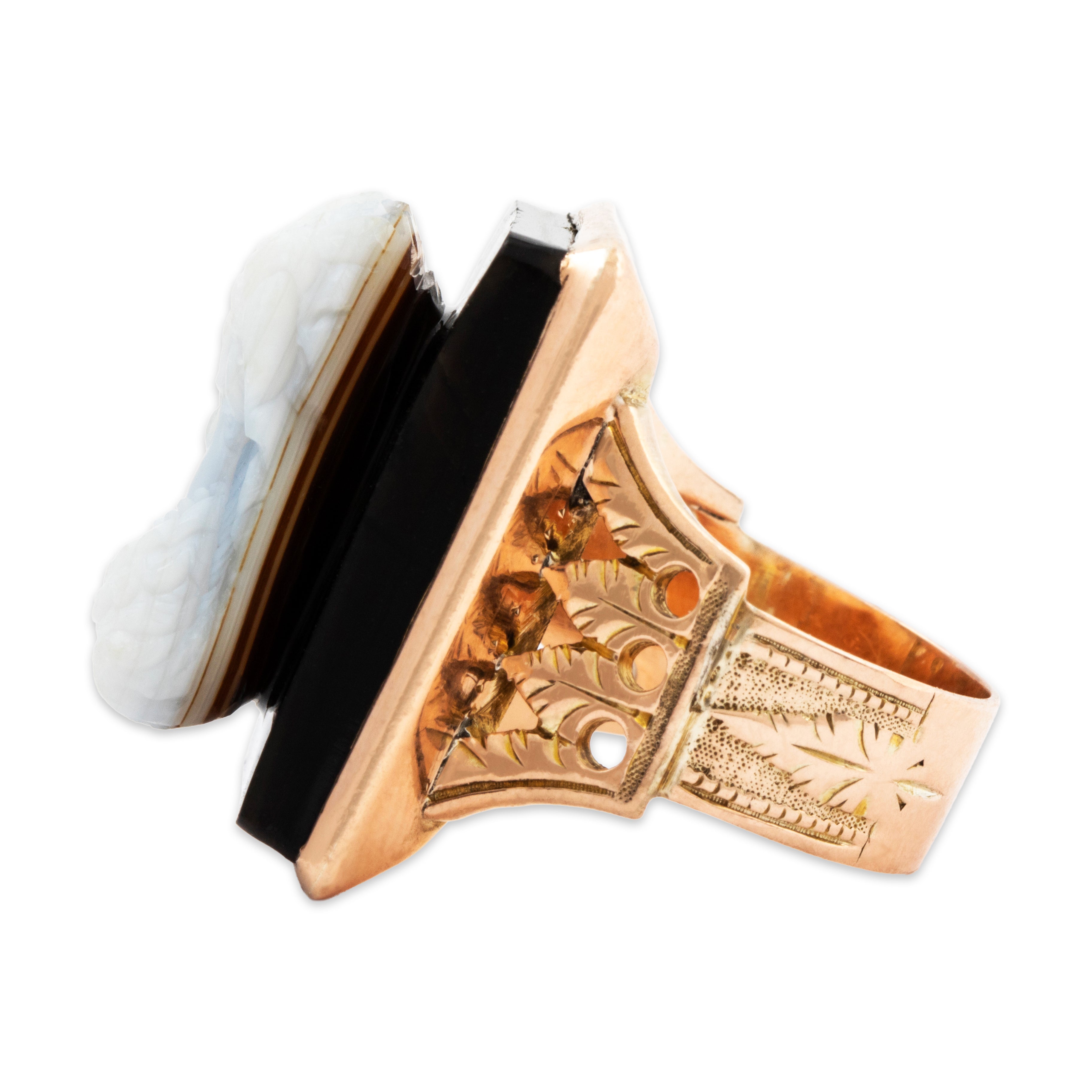 Antique Victorian Large 10k Rosy Yellow Gold 8.73ct Hardstone Cameo Ring 5.50、mySite、hinf8tx79