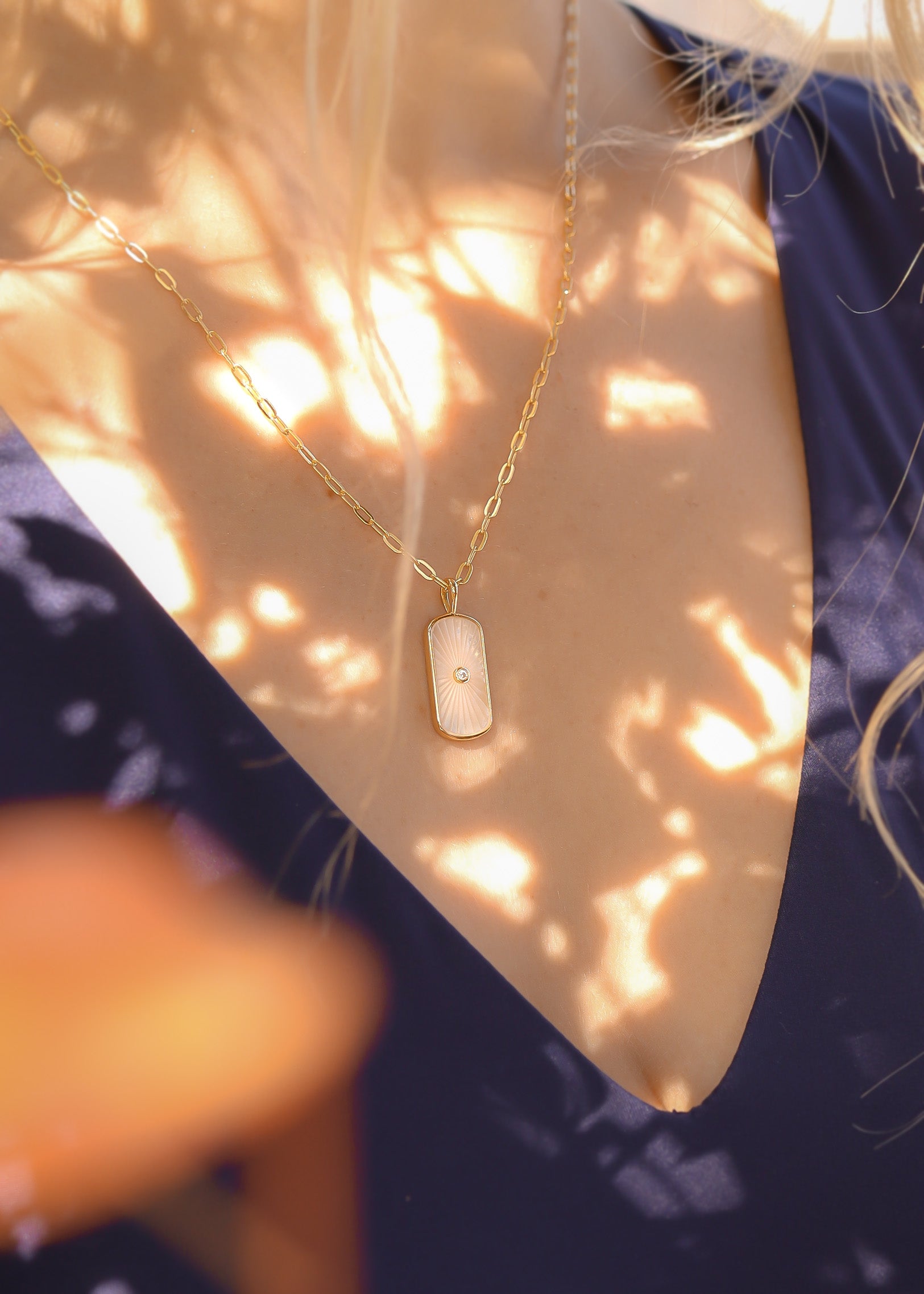 14K Gold Plated Sterling Silver Mother of Pearl Sunburst Mystical Paperclip Chain Necklace / PMJ0029、mySite、dreamappss