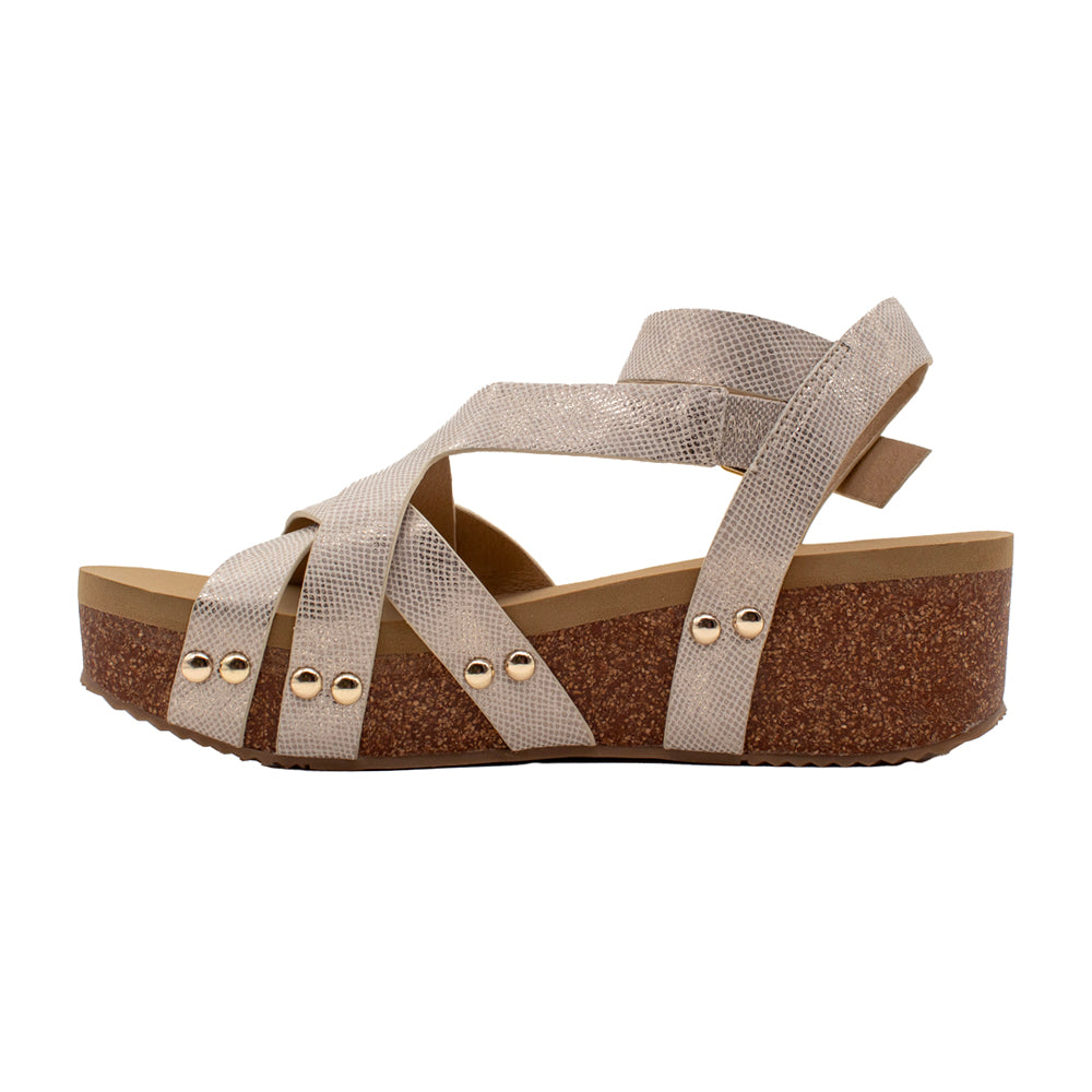 Sandcastle Metallic Ankle Strap Wedge Sandals、mySite、gtrtttuynbv
