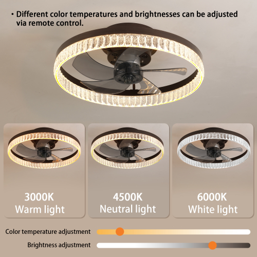 Low Profile Ceiling Fan with Light and Remote Control, Dimmable LED Ceiling Fan, 6 Speeds, Timing Reversible Blades, Brown, 20"、、eastwooduniform