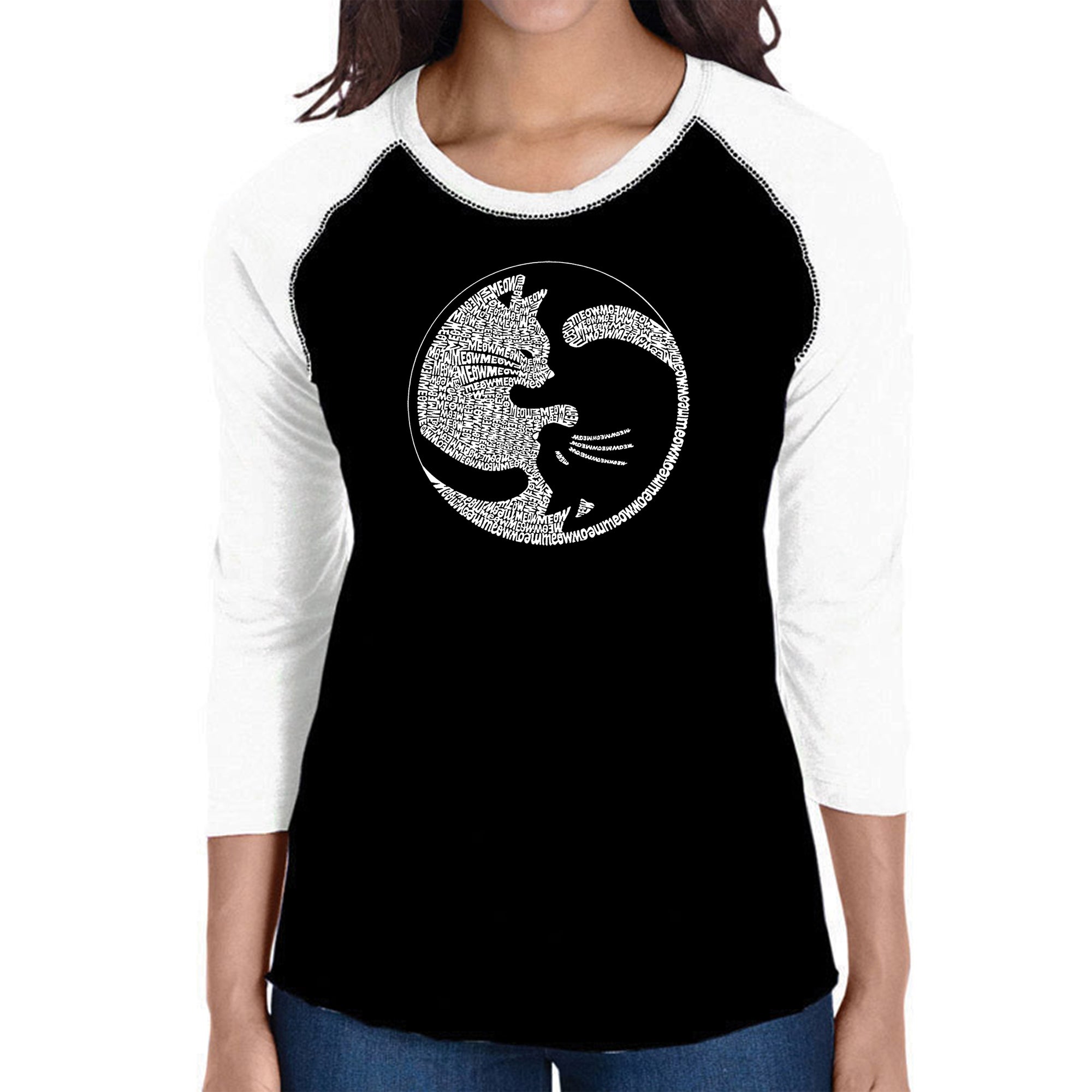 Yin Yang Cat - Women's Raglan Word Art T-Shirt、mySite、camillekostekn